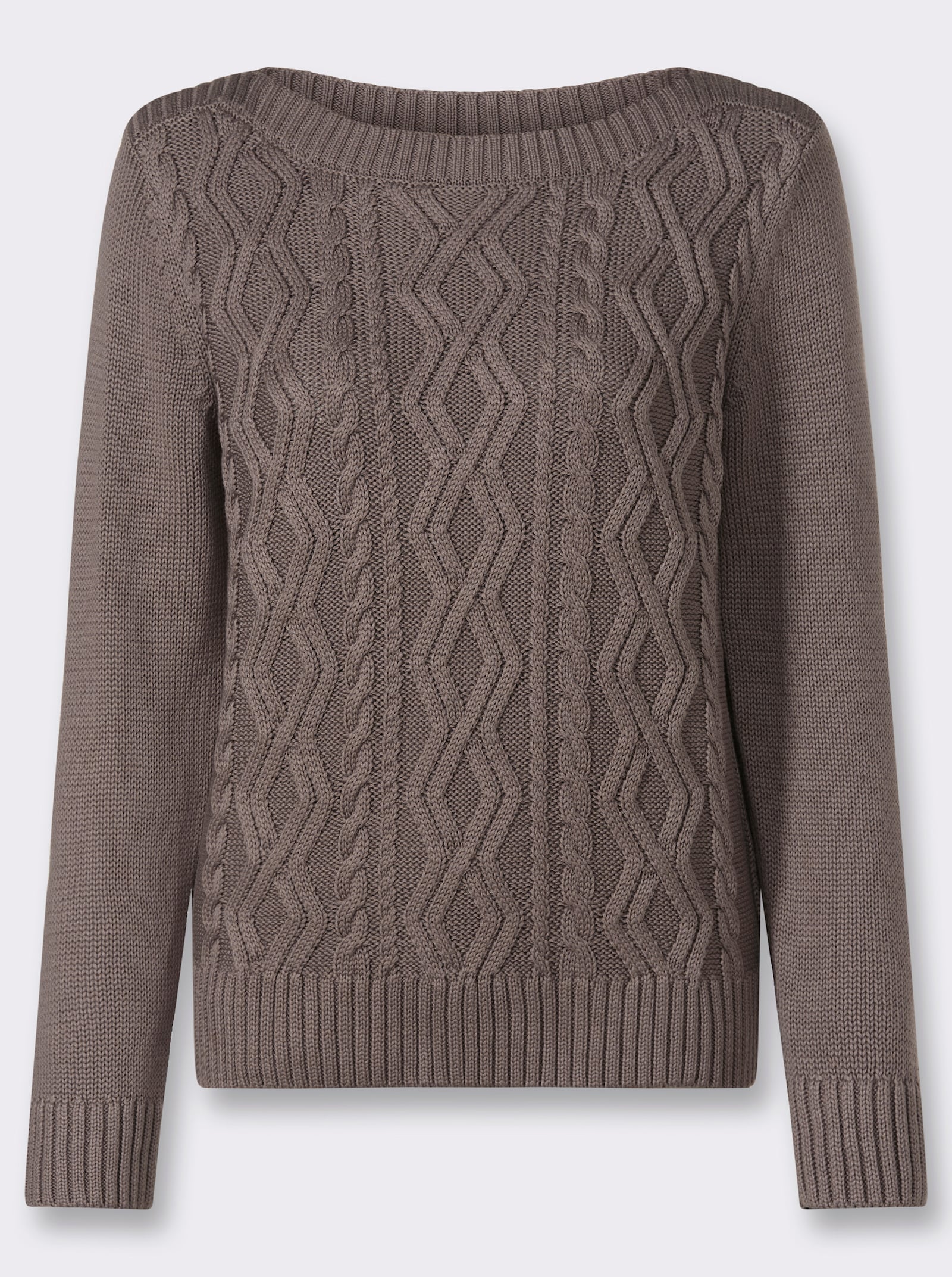 Pullover mit Zopfmuster-Mix vorne - dunkeltaupe