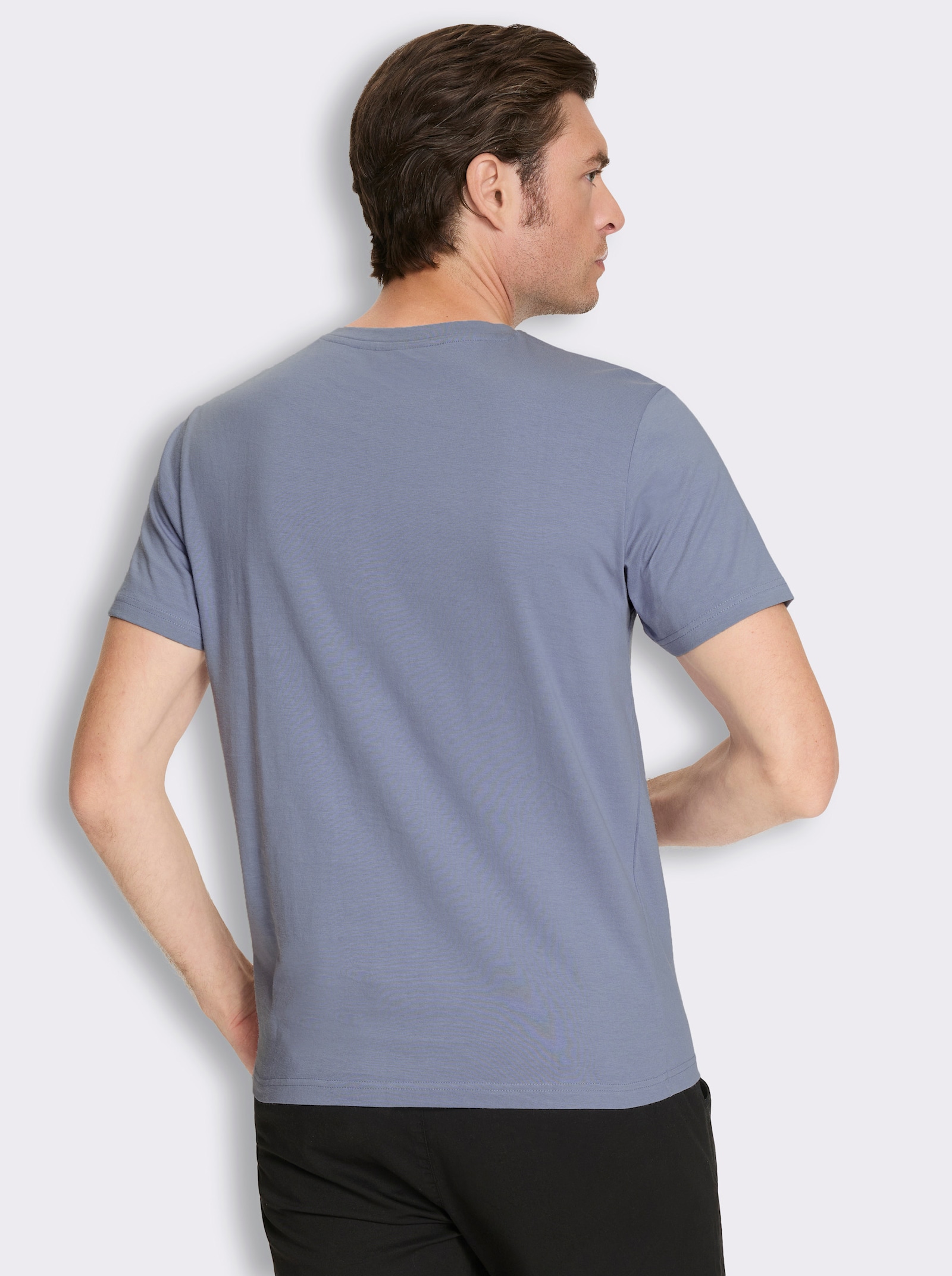 Kurzarmshirt mit Streifen - taubenblau