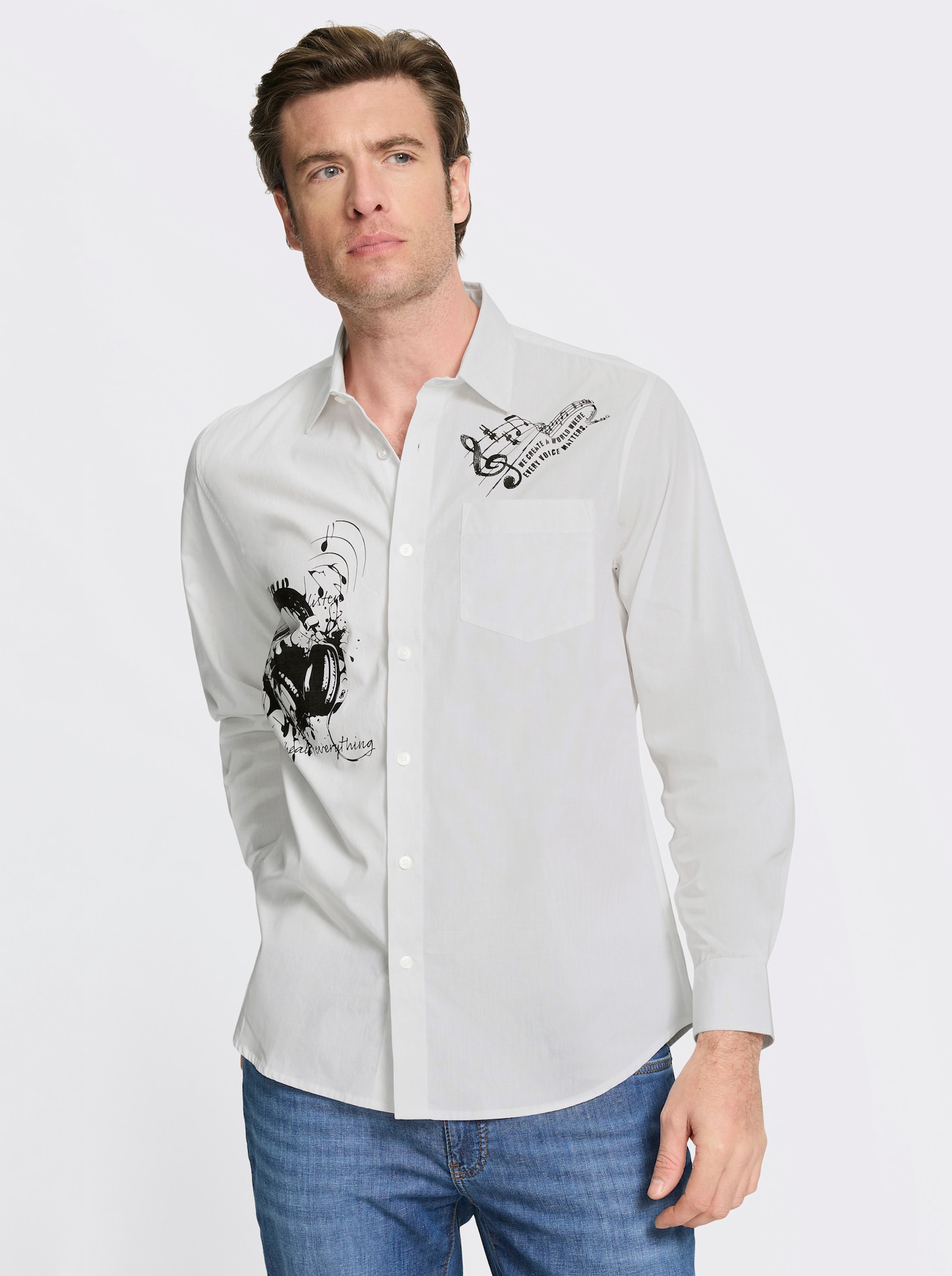 Catamaran Langarmhemd mit platzierten Prints, Baumwolle - weiß-bedruckt