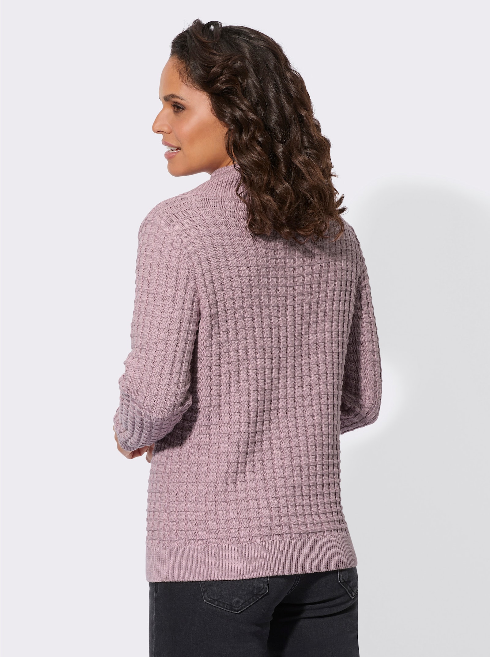 Pullover met lange mouwen en asymmetrische rolkraag - mauve