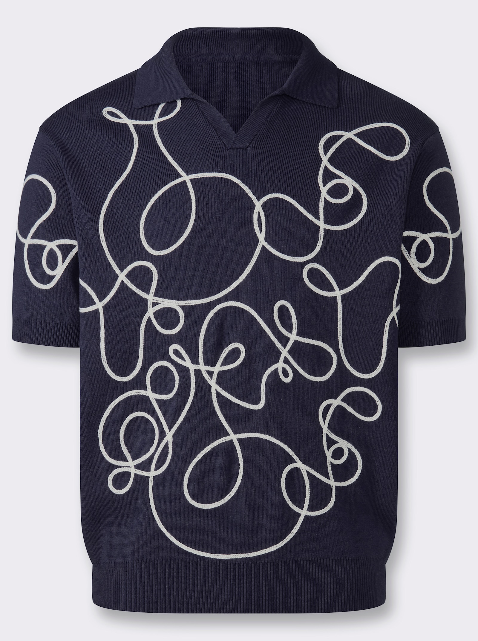 Marco Donati Kurzarmpullover aus formstabilem Milano-Ripp - marine-ecru