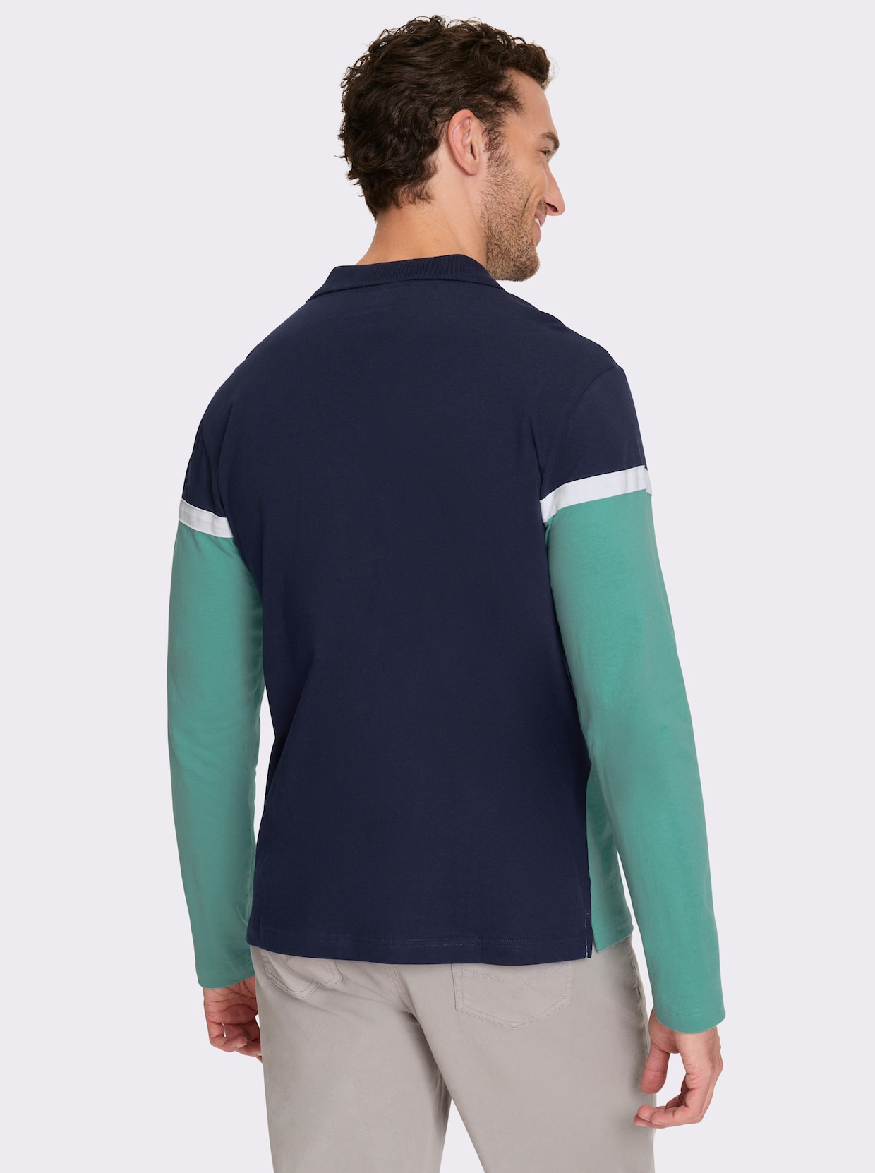 Catamaran Langarm-Poloshirt im Colour Blocking-Dessin - marine-salbei