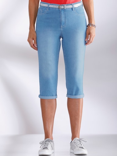 Caprijeans inklusive Gürtel - blue-bleached