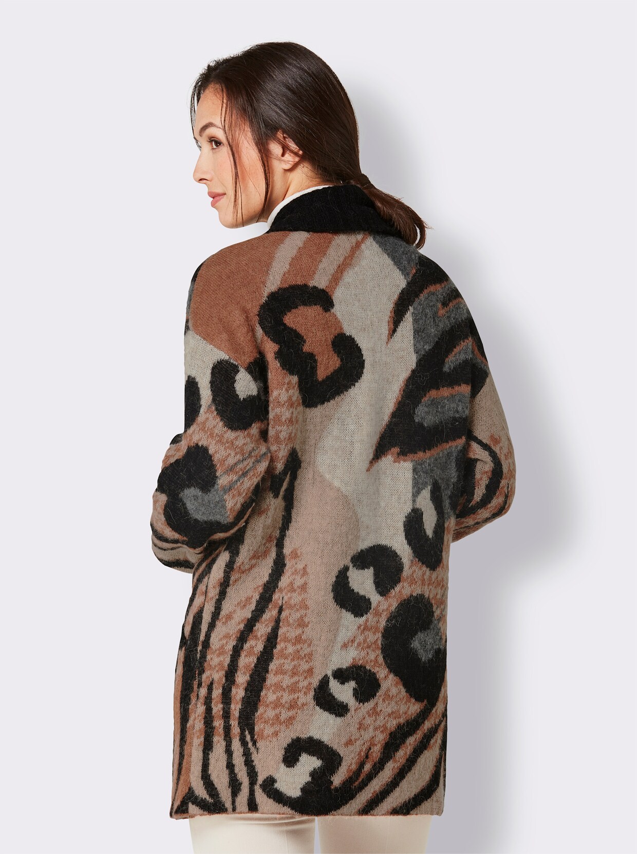 CREATION L PREMIUM Jacquardstrickjacke - schwarz-camel-gemustert