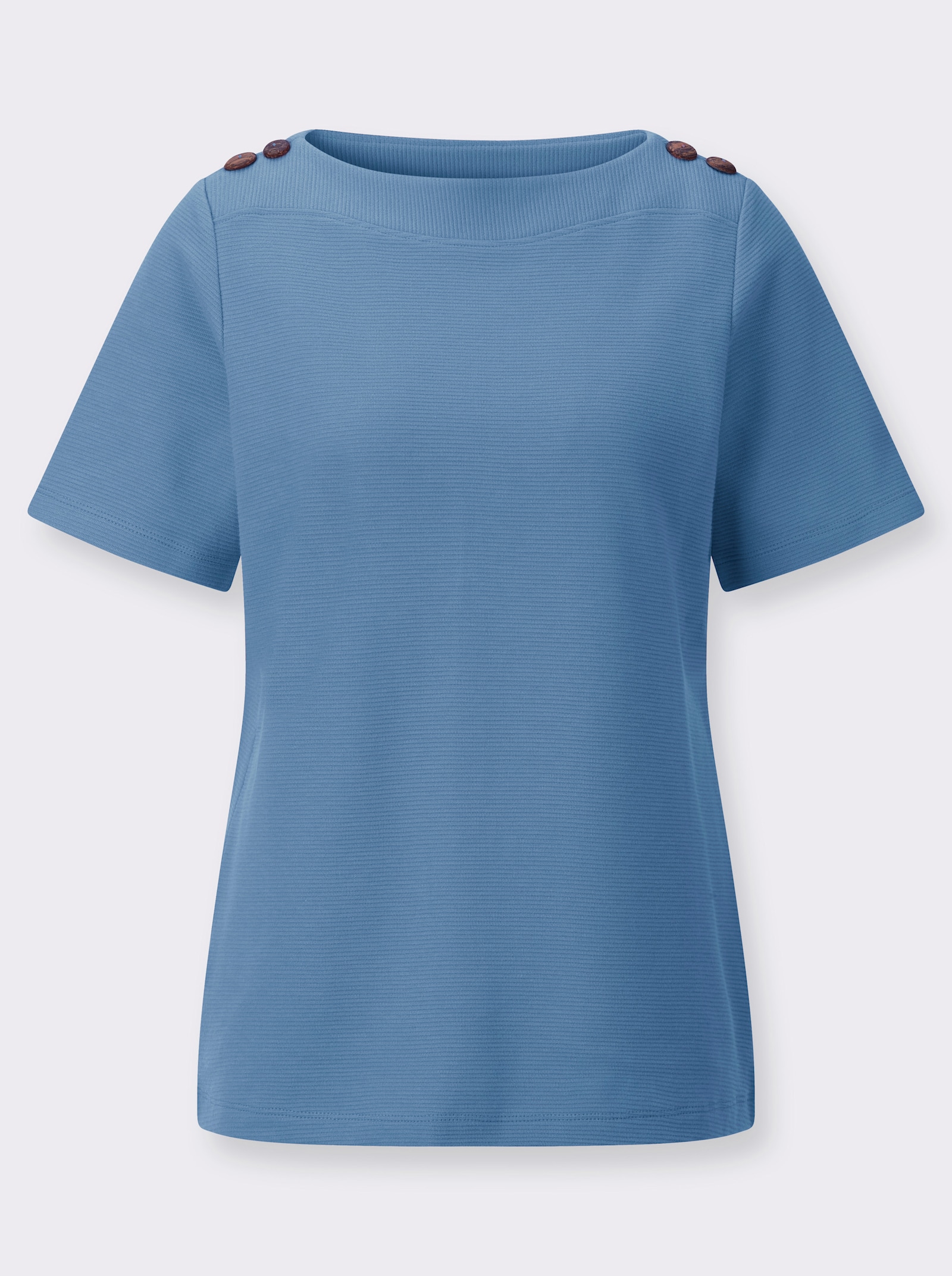 Kurzarmshirt mit Struktur-Jacquard - mittelblau