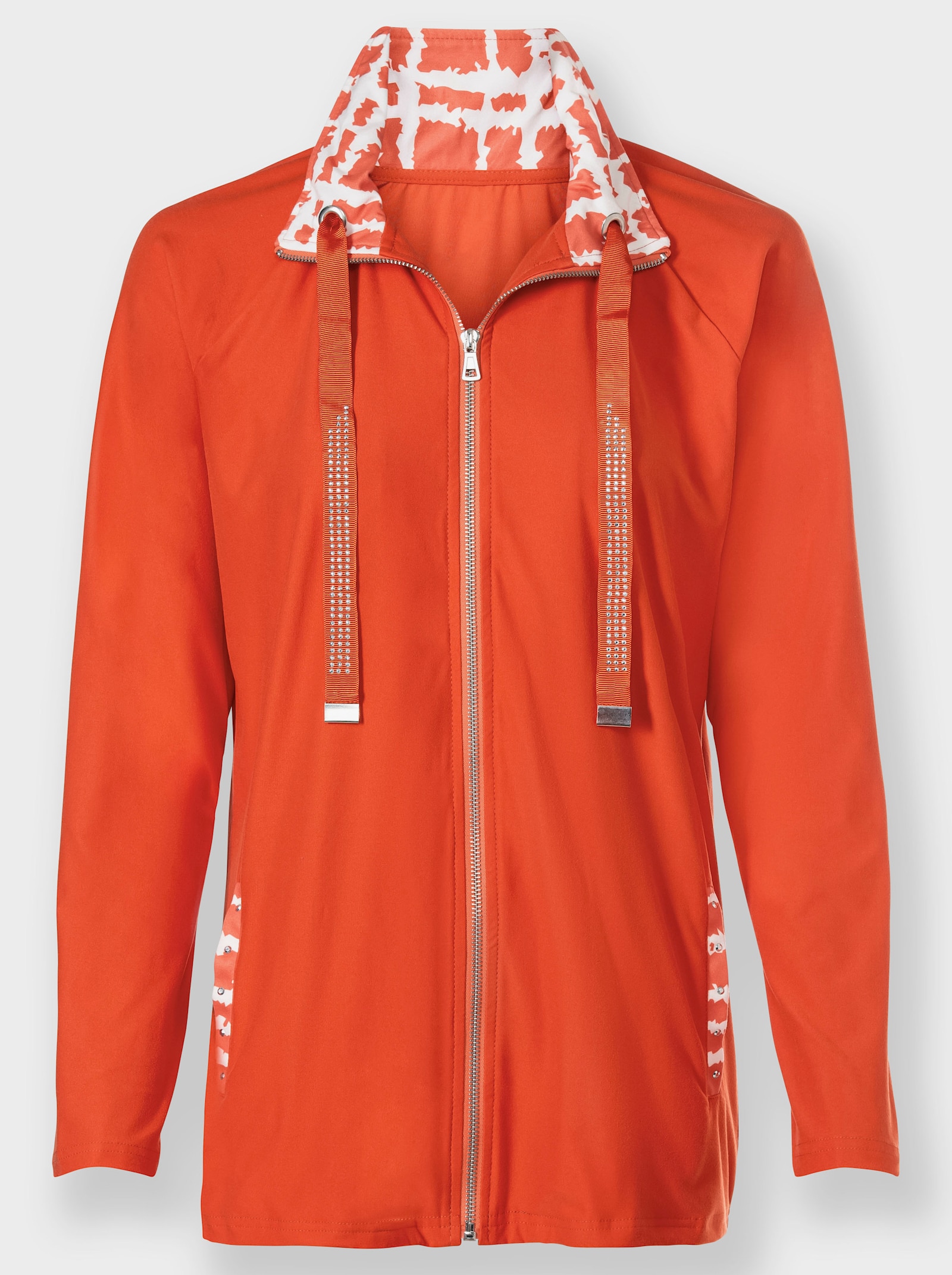 Shirtjacke mit Glitzersteinchen - orange-ecru-gemustert