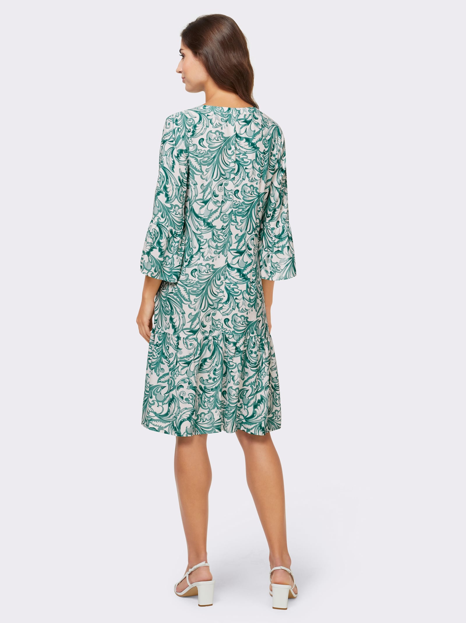 heine Druckkleid mit Volant-Ärmeln - smaragd-weiß-bedruckt