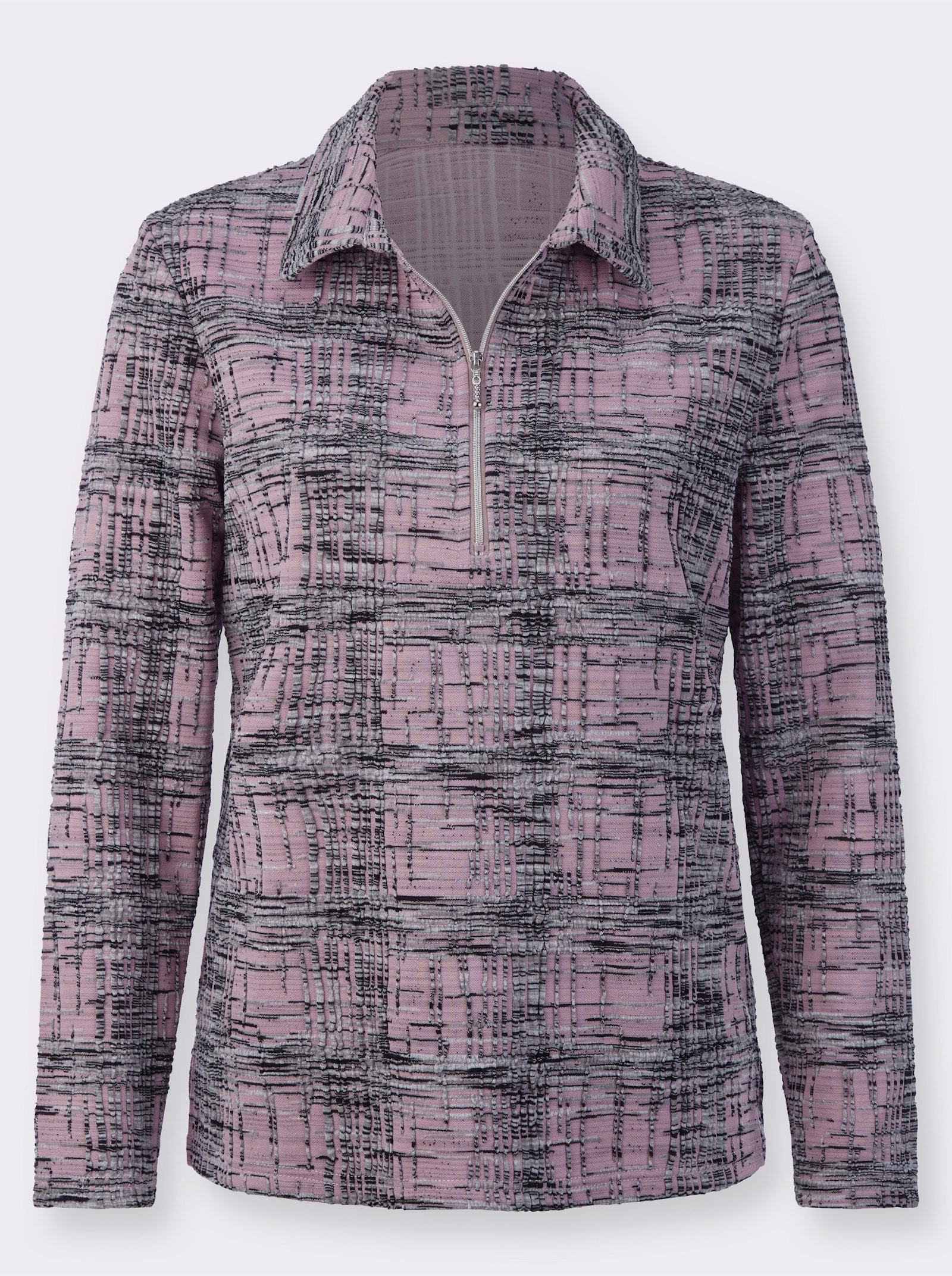 Poloshirt van warm materiaal - mauve/steengrijs gedessineerd