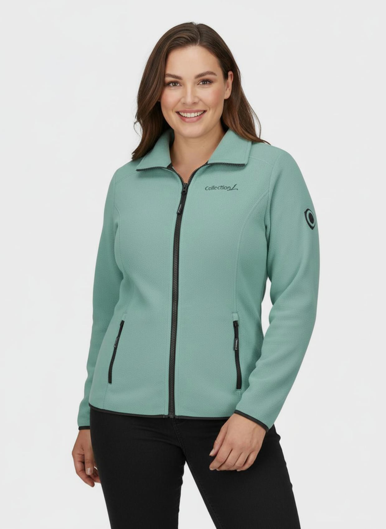 Fleecejacke mit Stickerei - jadegrün