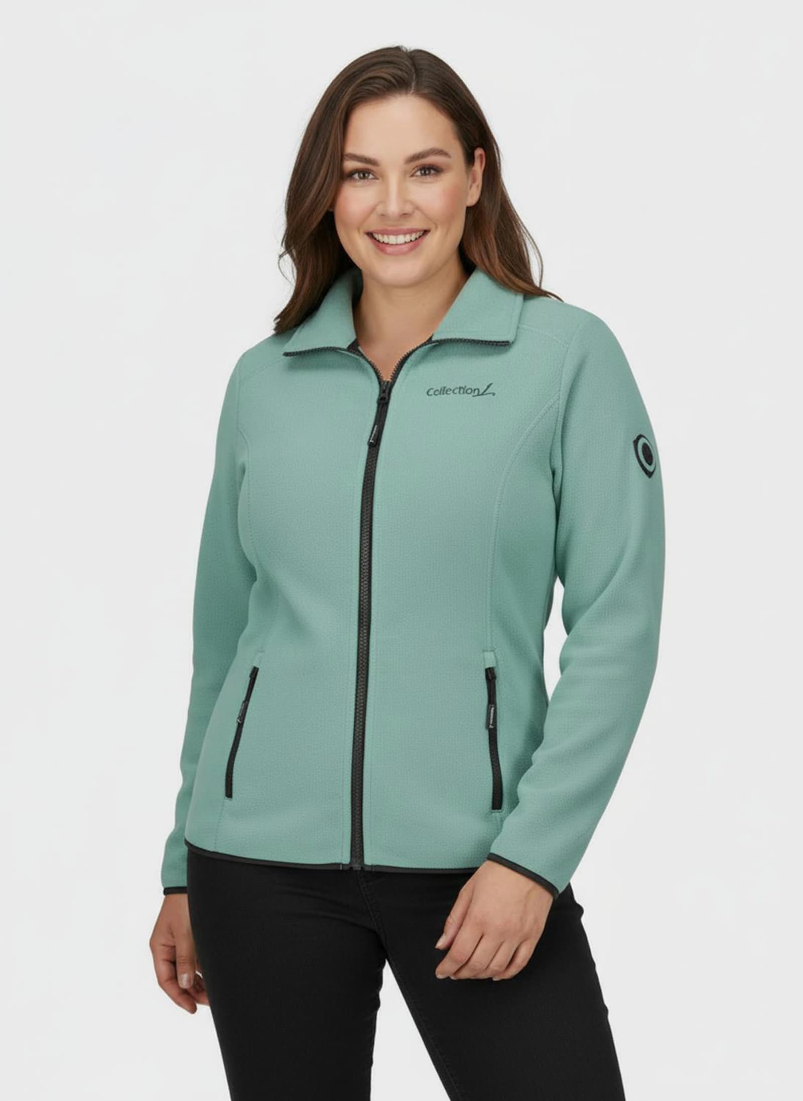 Fleecejacke mit Stickerei - jadegrün