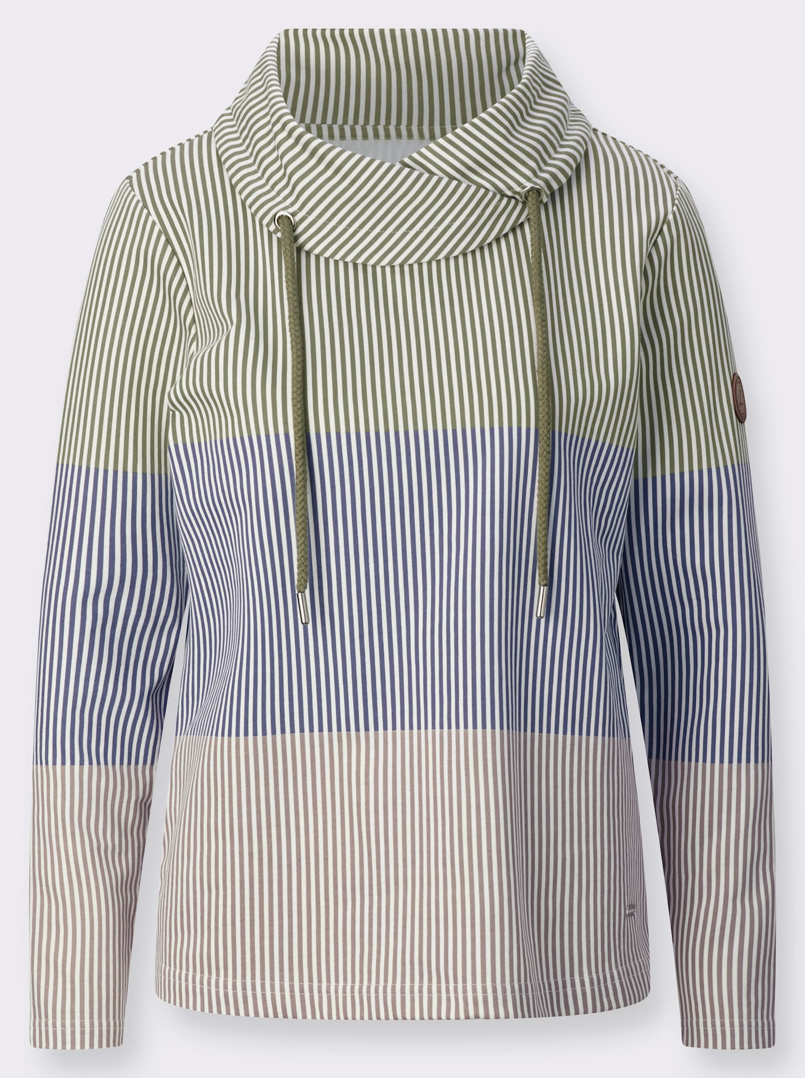Longsweatshirt mit halsfernem Rollkragen - khaki-rauchblau-gestreift