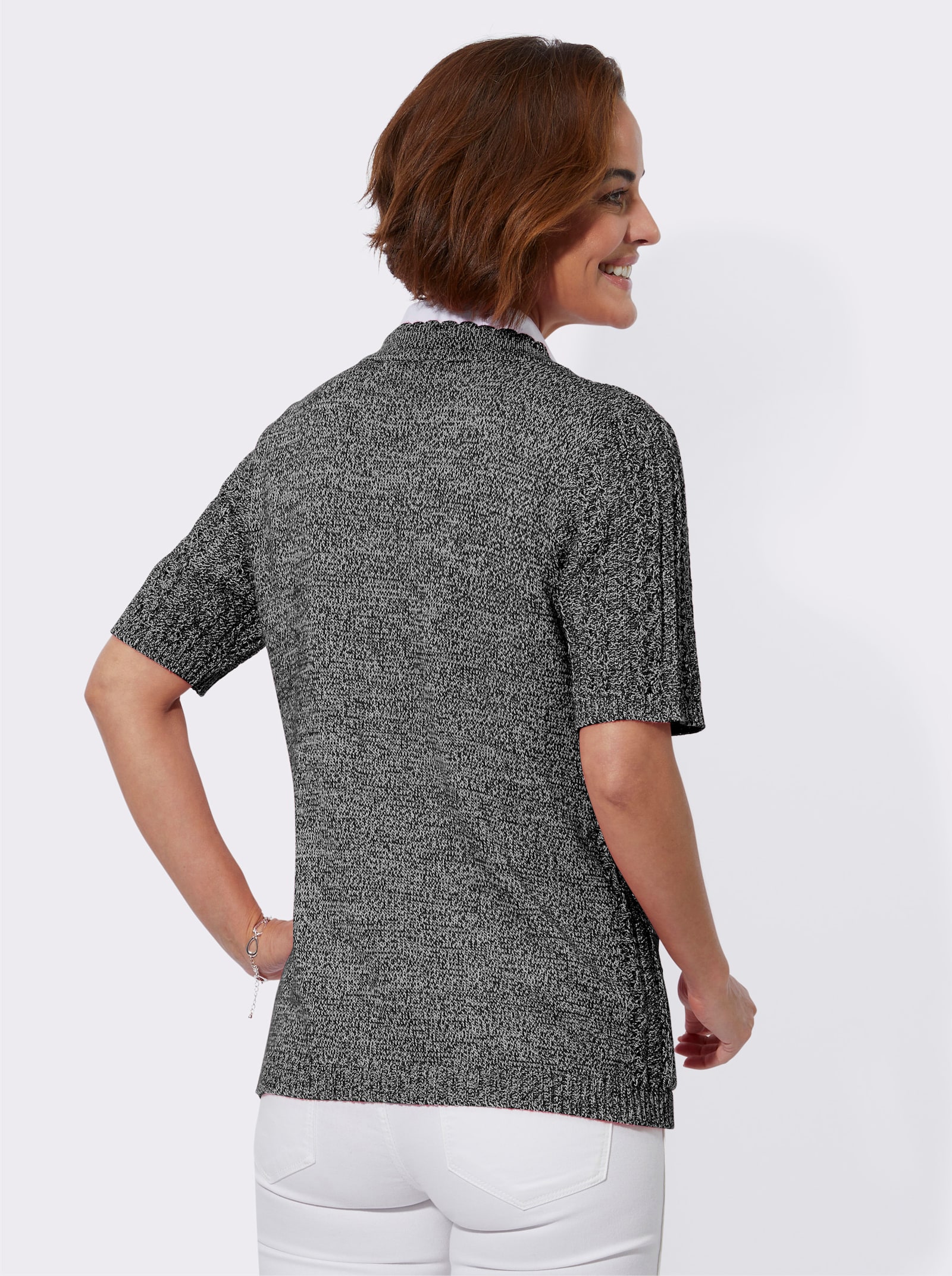 Ajourvest met zakken, opgestikt - zwart/lichtgrijs gemêleerd