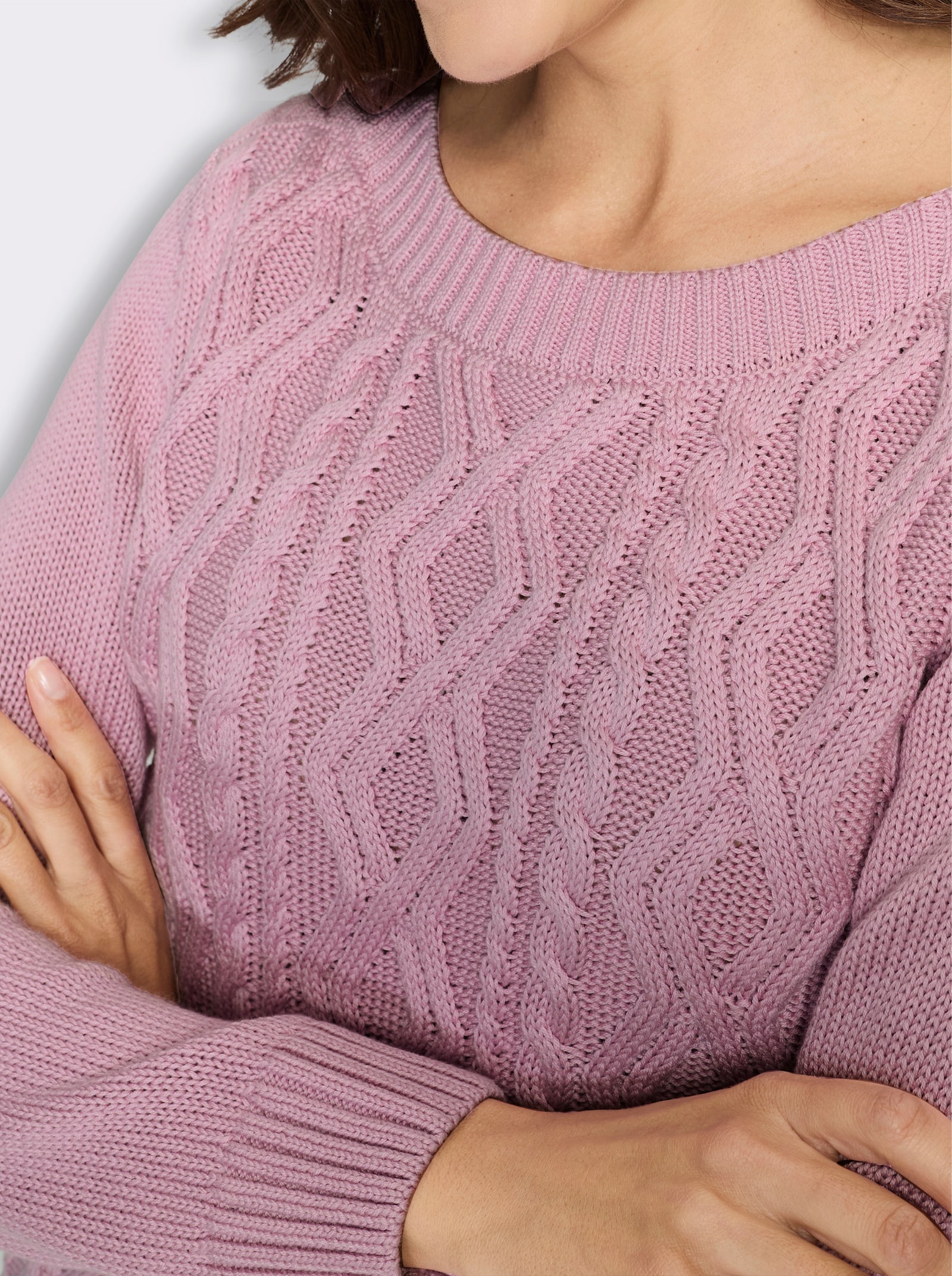 Pullover mit Zopfmuster-Mix vorne - rosé