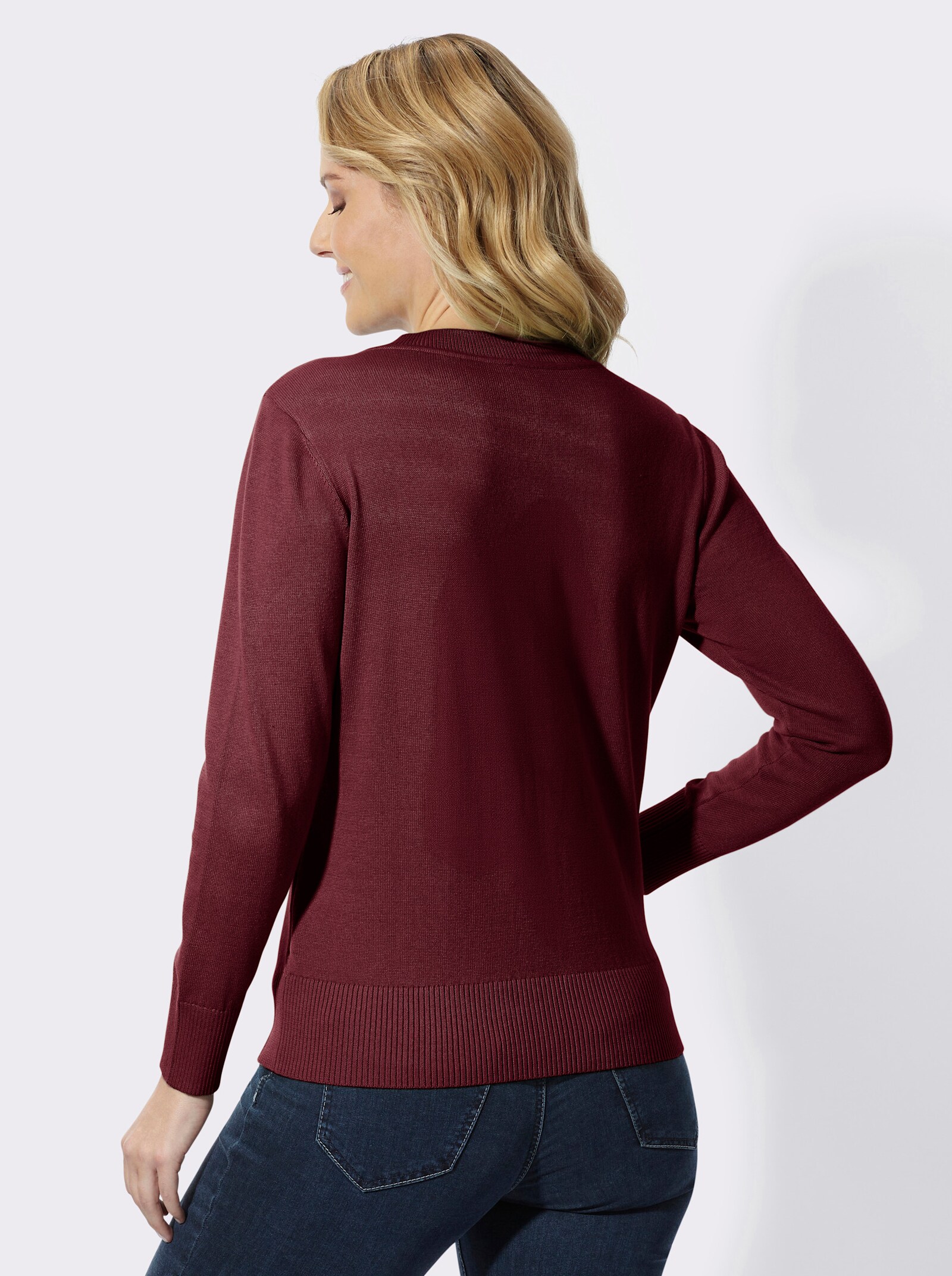 V-Ausschnitt-Pullover aus reiner Baumwolle - bordeaux