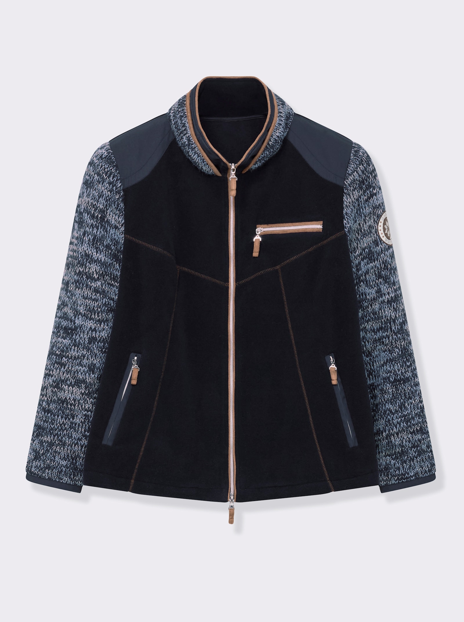 Fleecejacke im Mix aus Fleece und Strick - marine-meliert