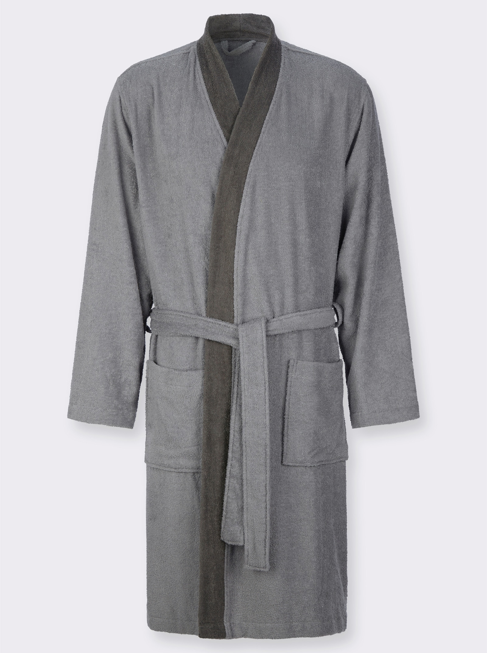 Herrenbademantel mit Taschen - steingrau
