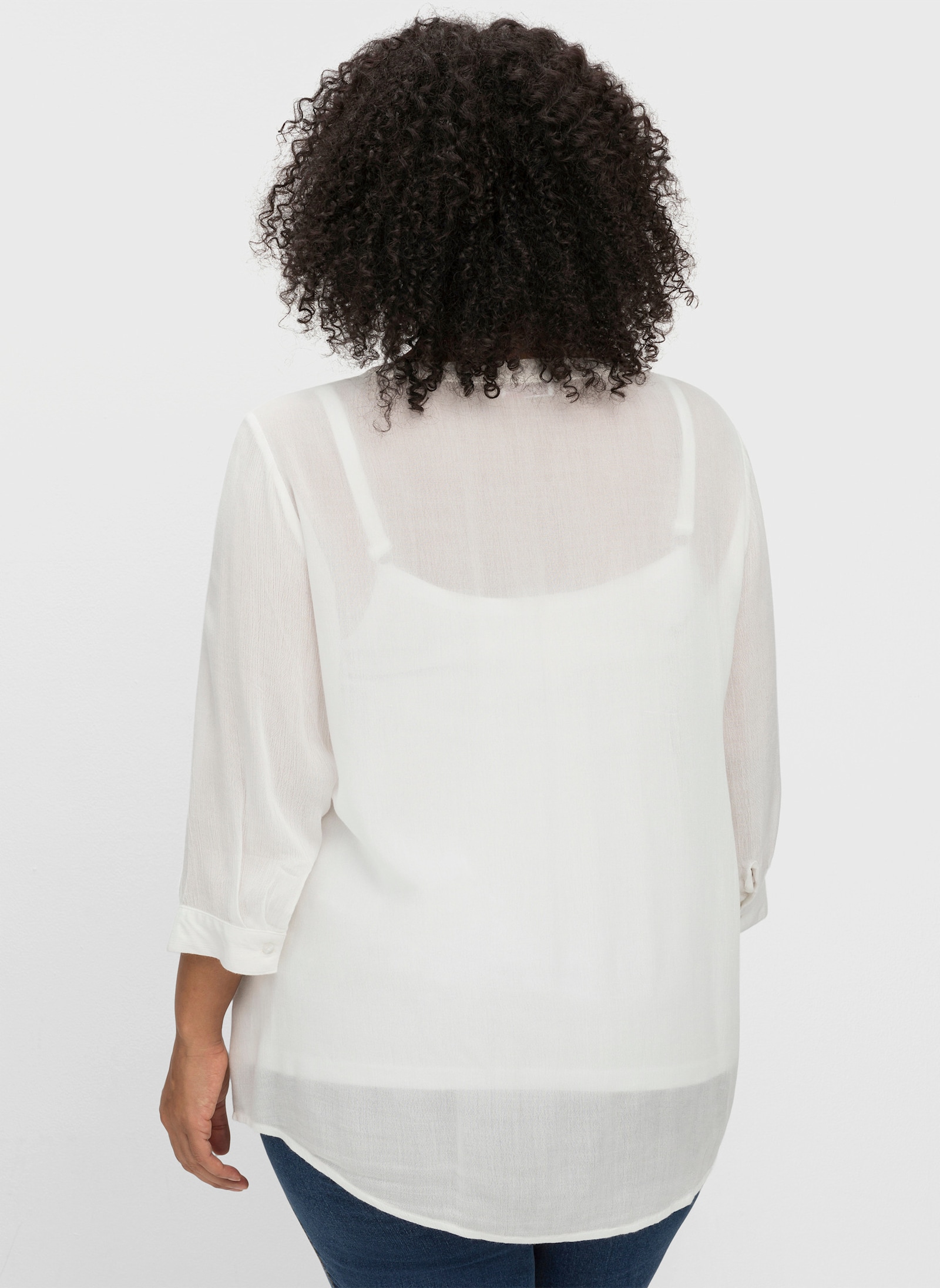 sheego by Joe Browns Crêpebluse mit Biesen und Häkelspitze - weiß