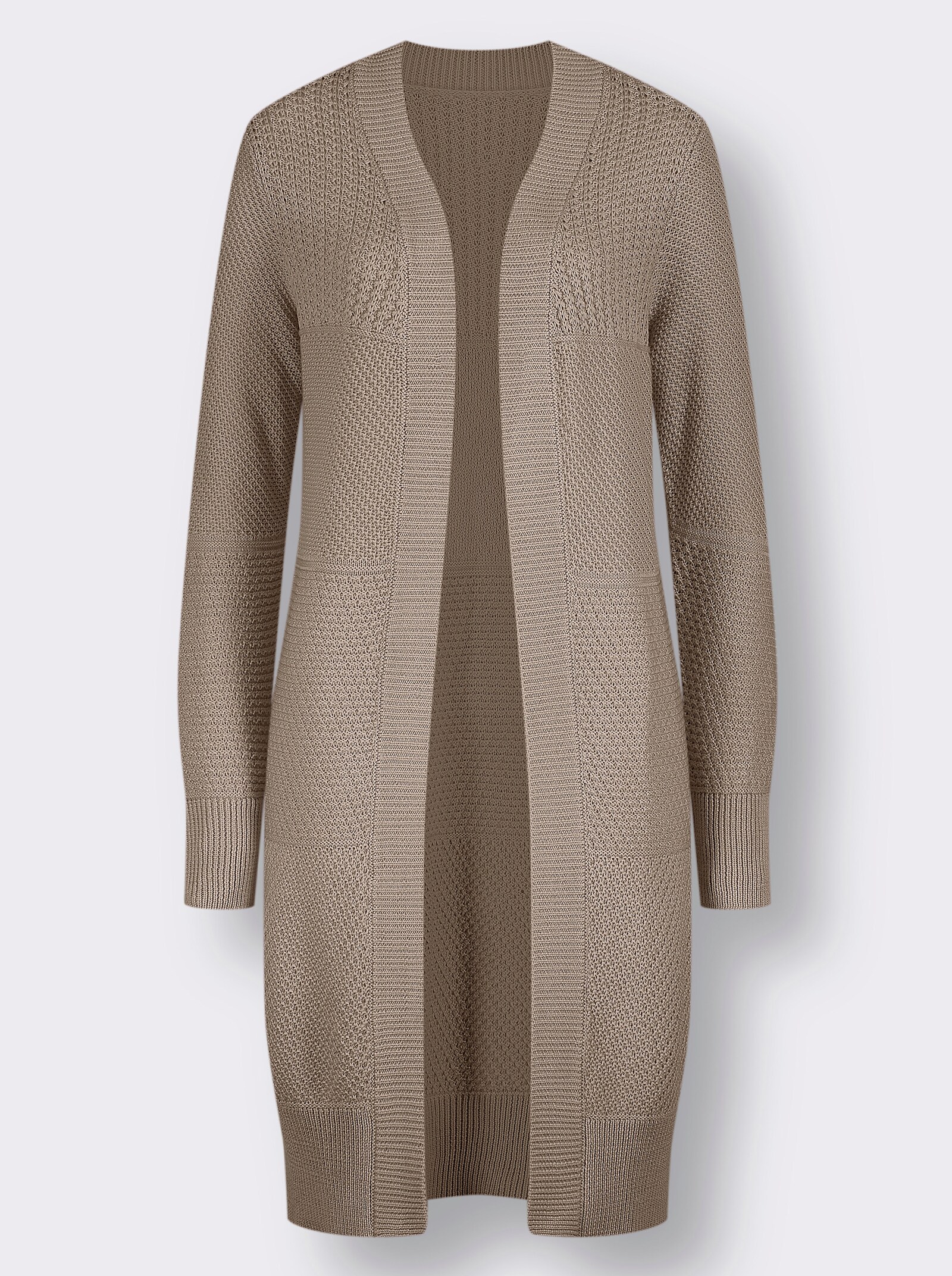 Strickmantel im Strickmuster-Mix - sesam