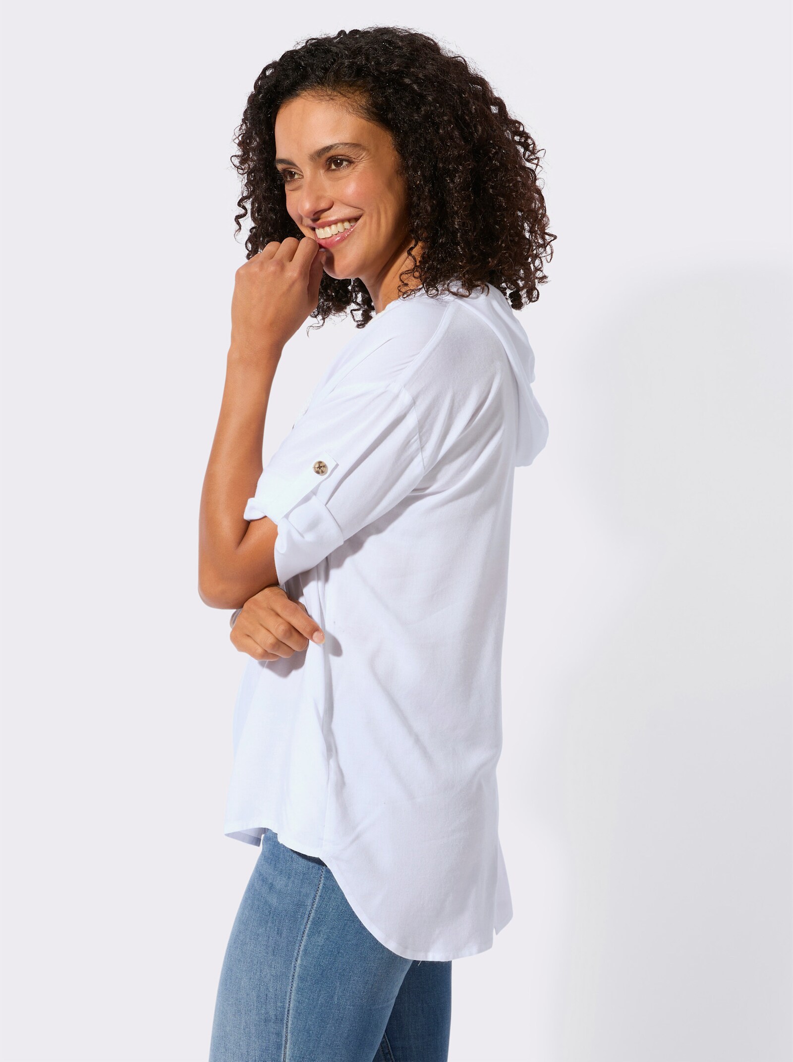 Longbluse mit krempelbaren Ärmeln - ecru