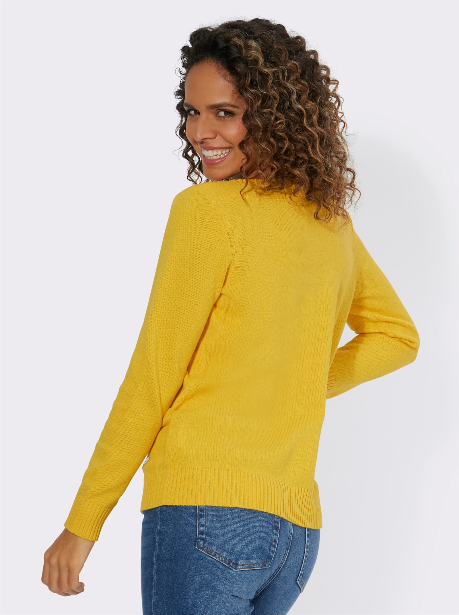 Langarm-Pullover mit U-Boot-Ausschnitt - ocker