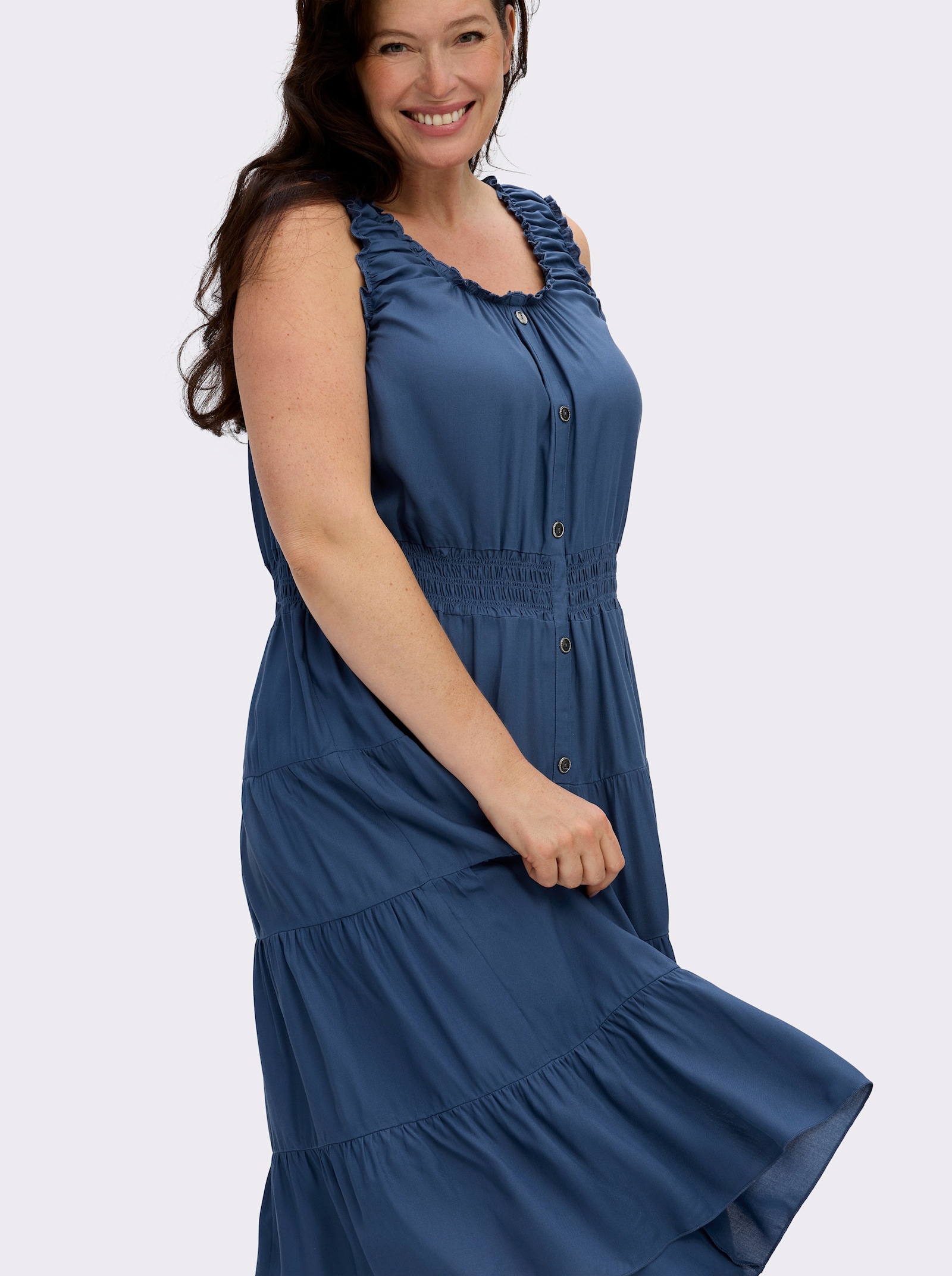  Stufenkleid mit Smok-Einsatz - jeansblau