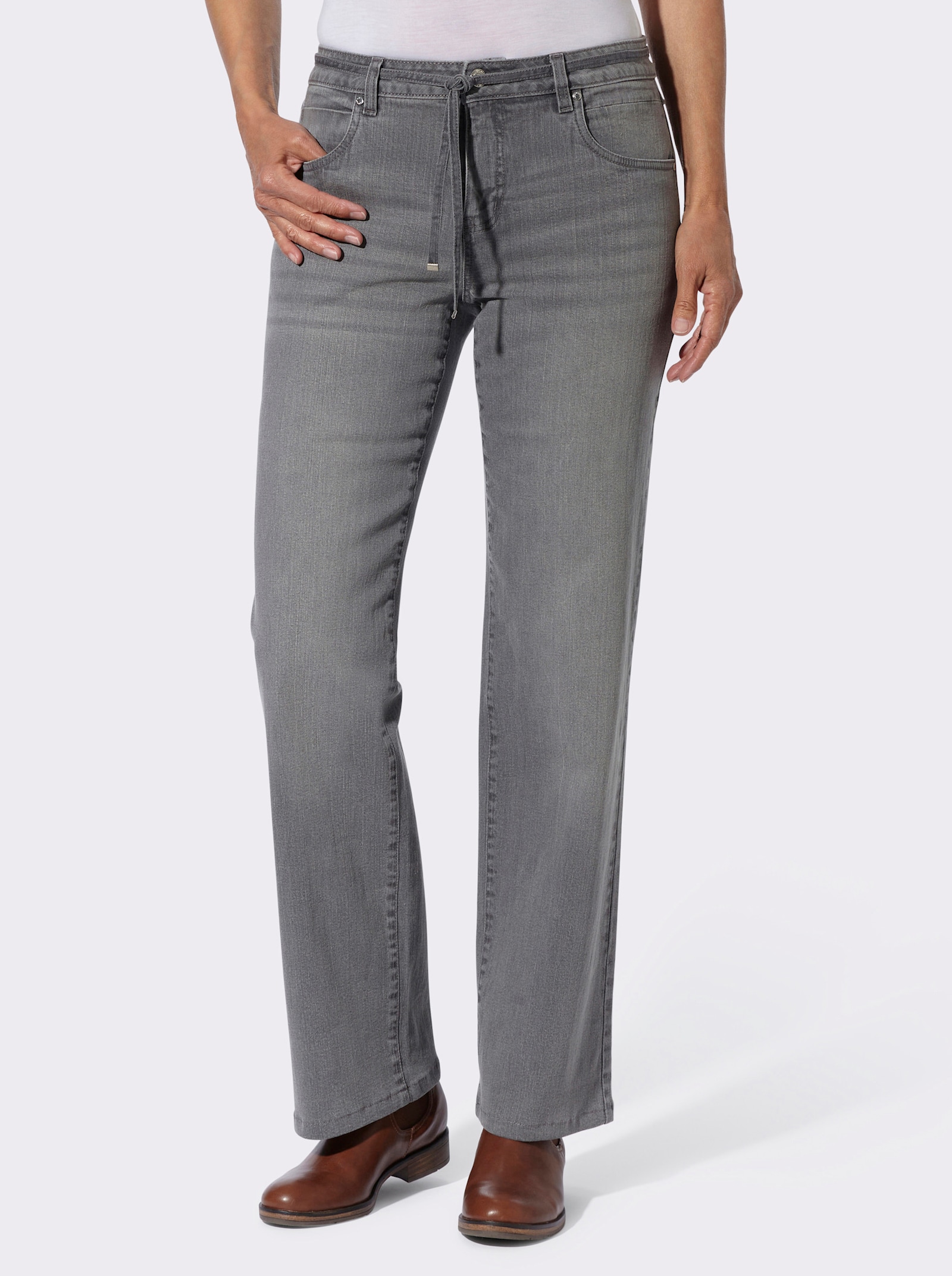 Jeans mit Bindegürtel - stone-grey-denim