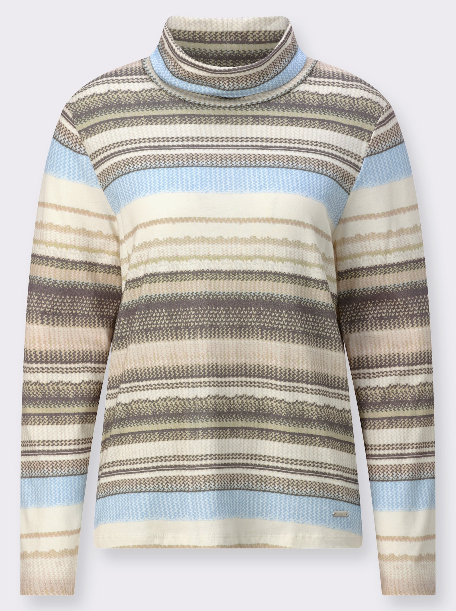 Colshirt met meerkleurig patroon - ijsblauw/sesam bedrukt