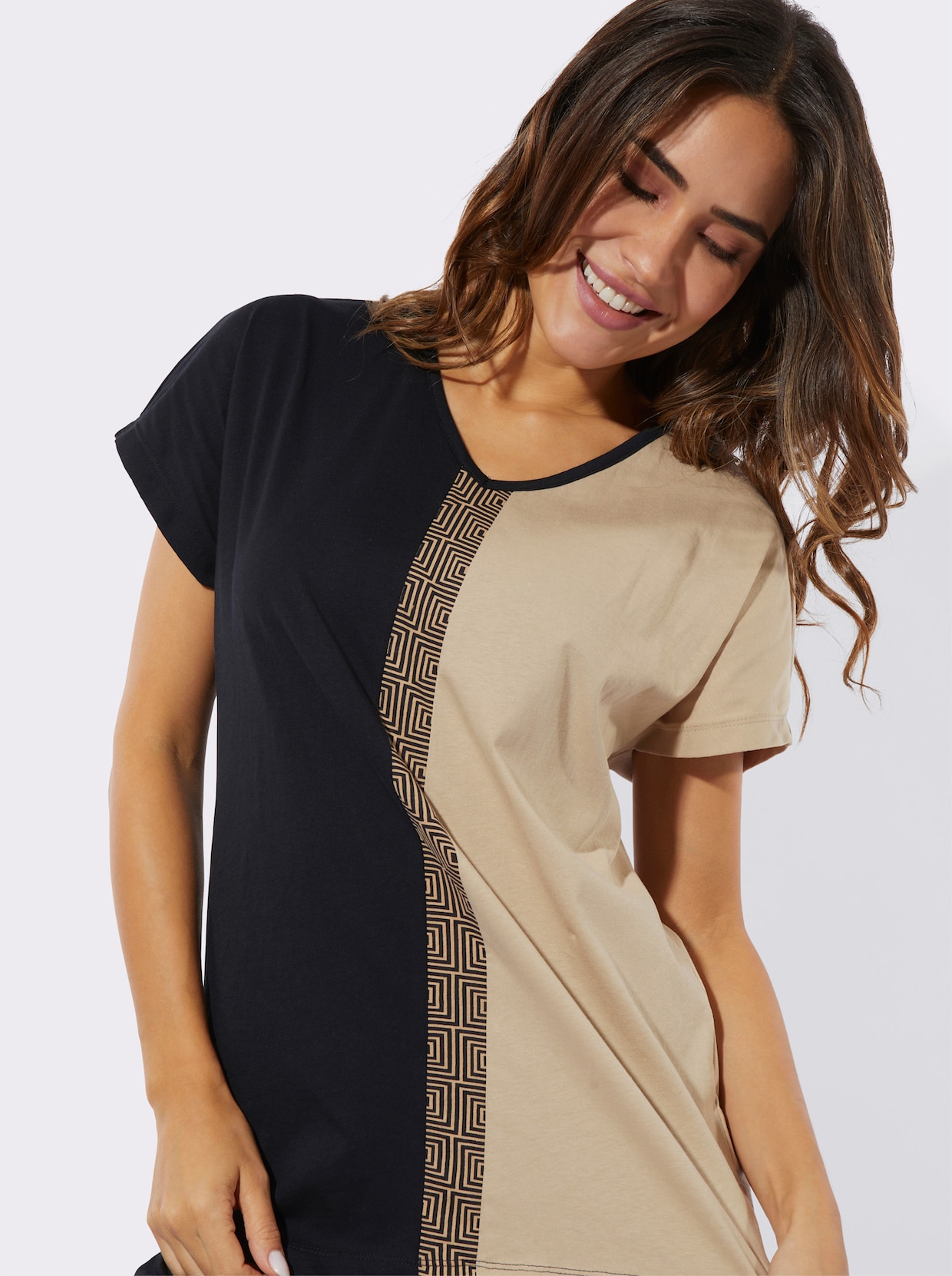Capri-Schlafanzug - schwarz-beige