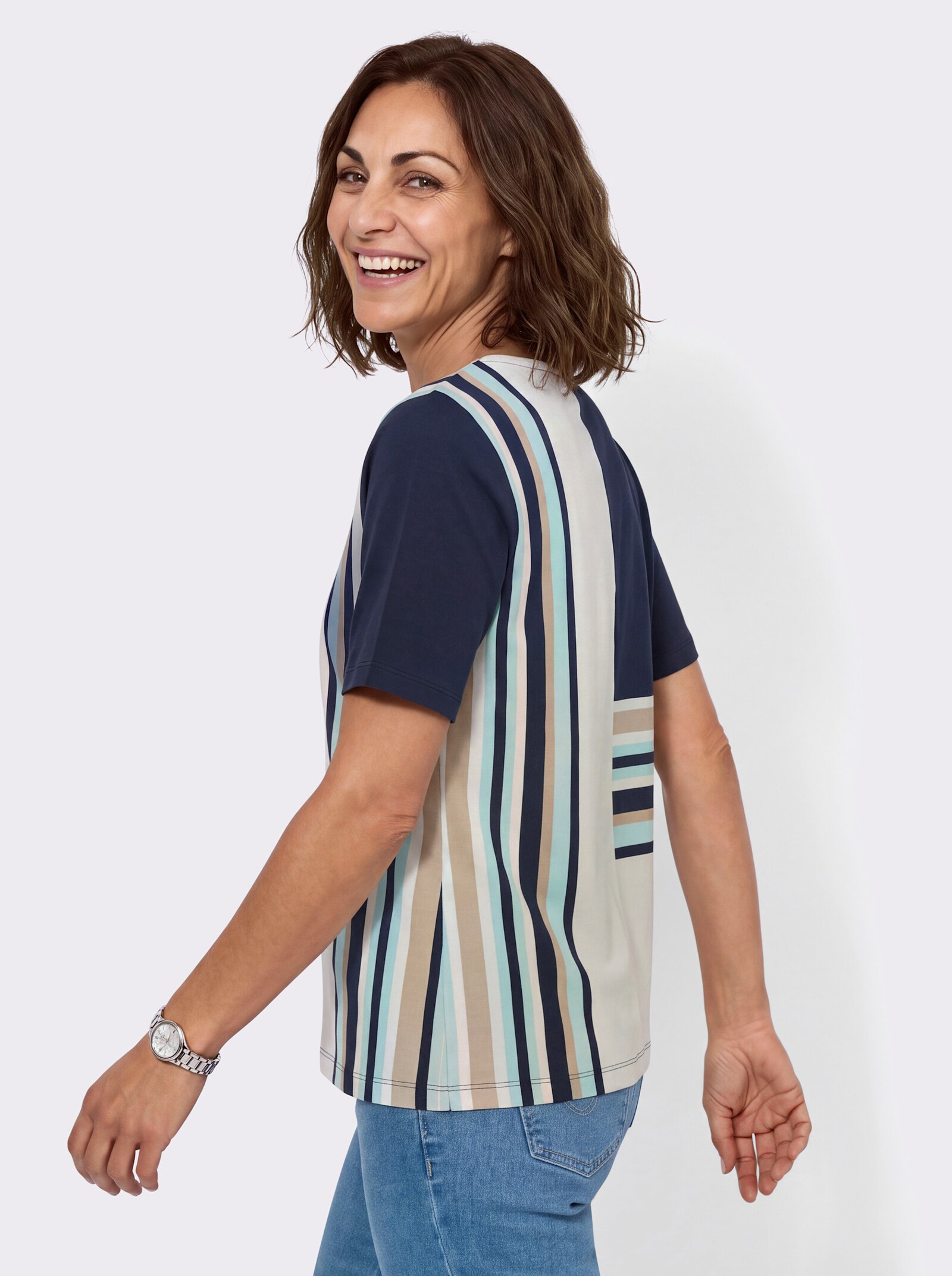 Rundhalsshirt im Grafikmuster - marine-mint-gemustert