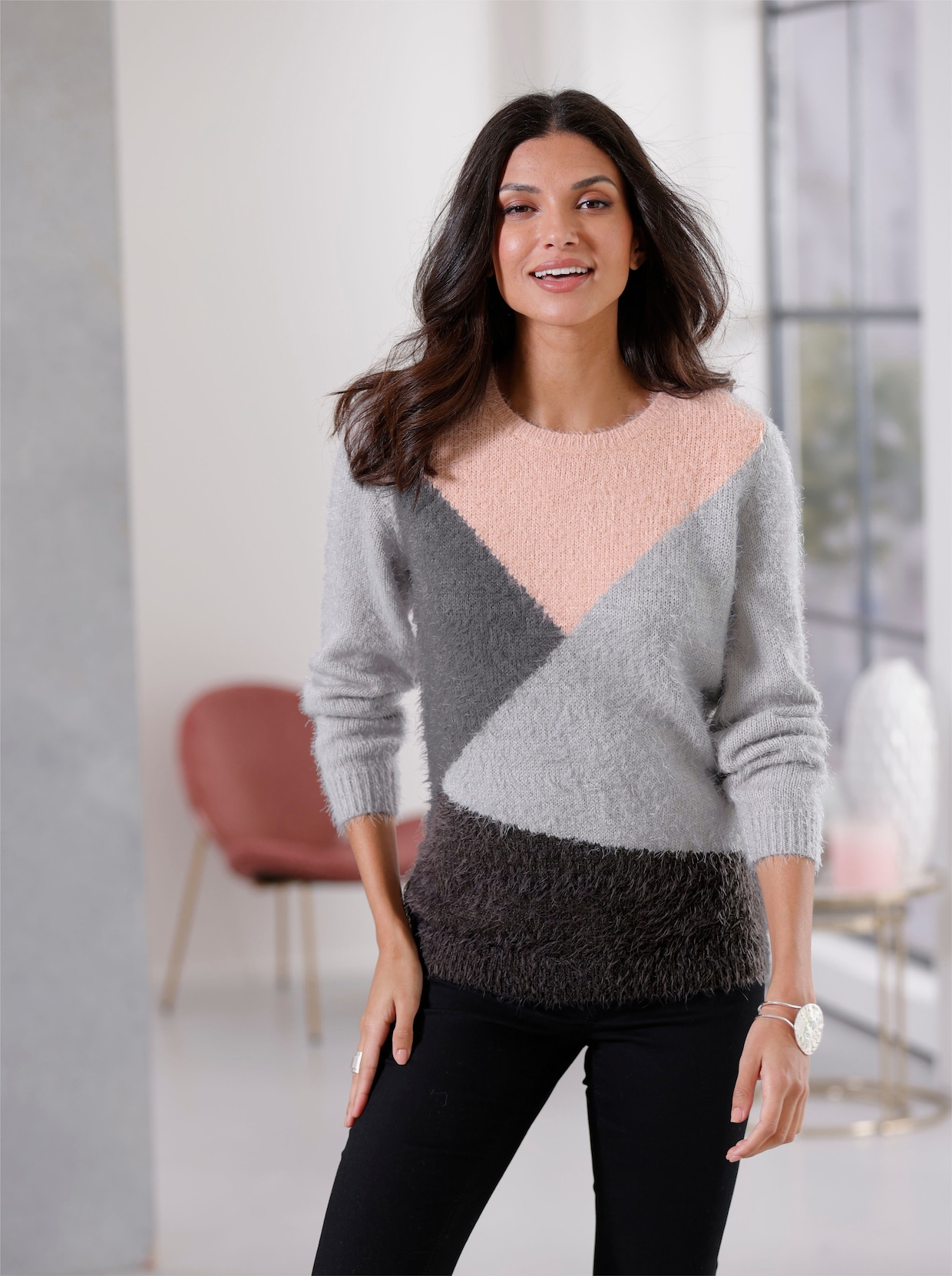 Pullover met lange mouwen - antraciet/poudre gedessineerd