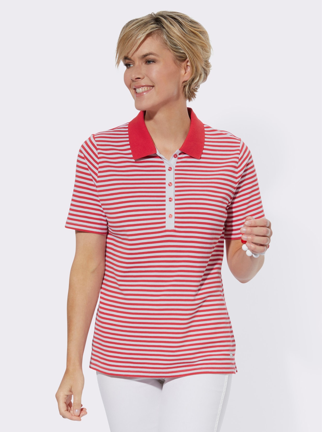 Poloshirt - aardbei/wit gestreept