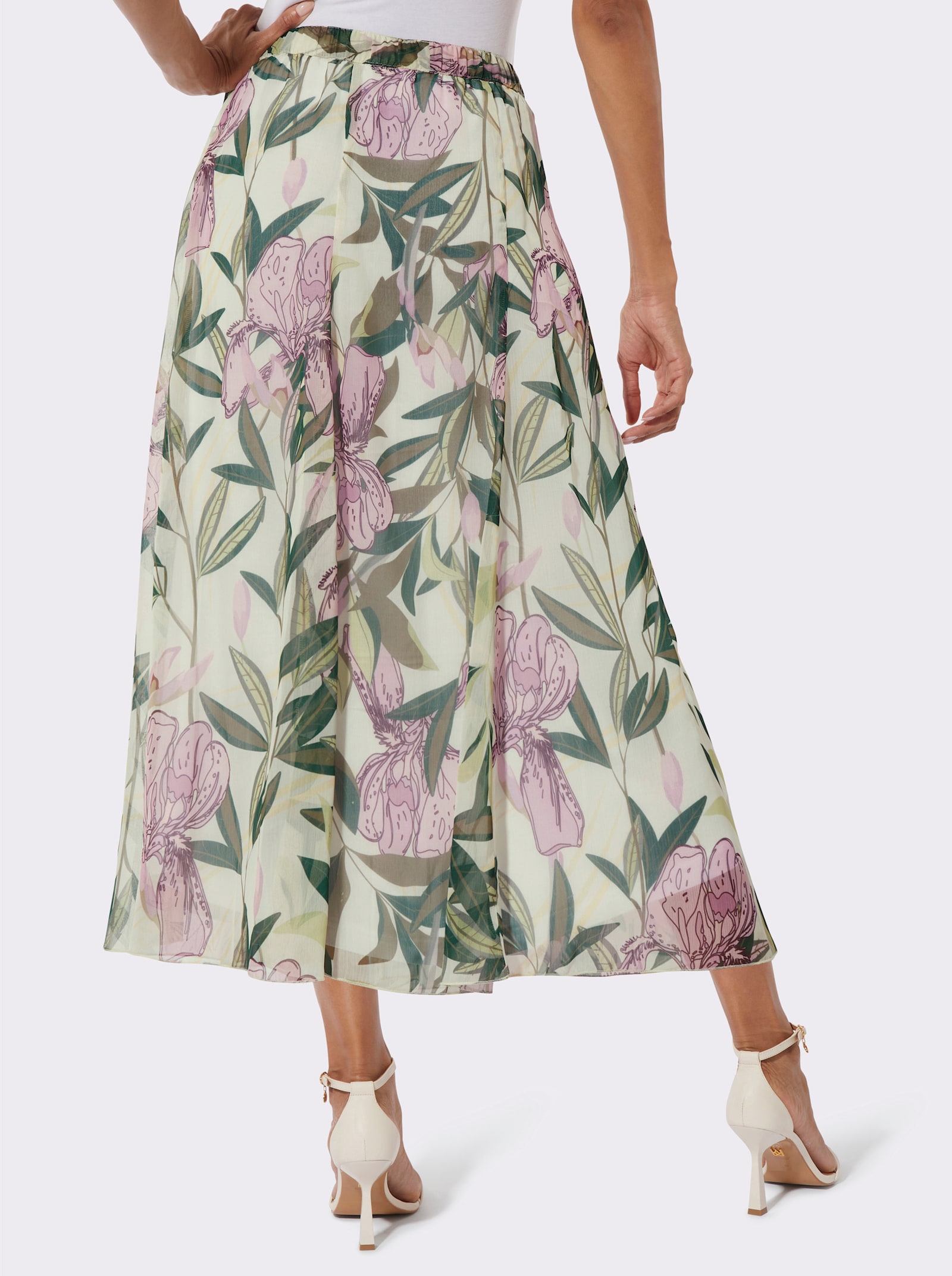 Bahnenrock mit Viskose-Futter - ecru-orchidee-bedruckt