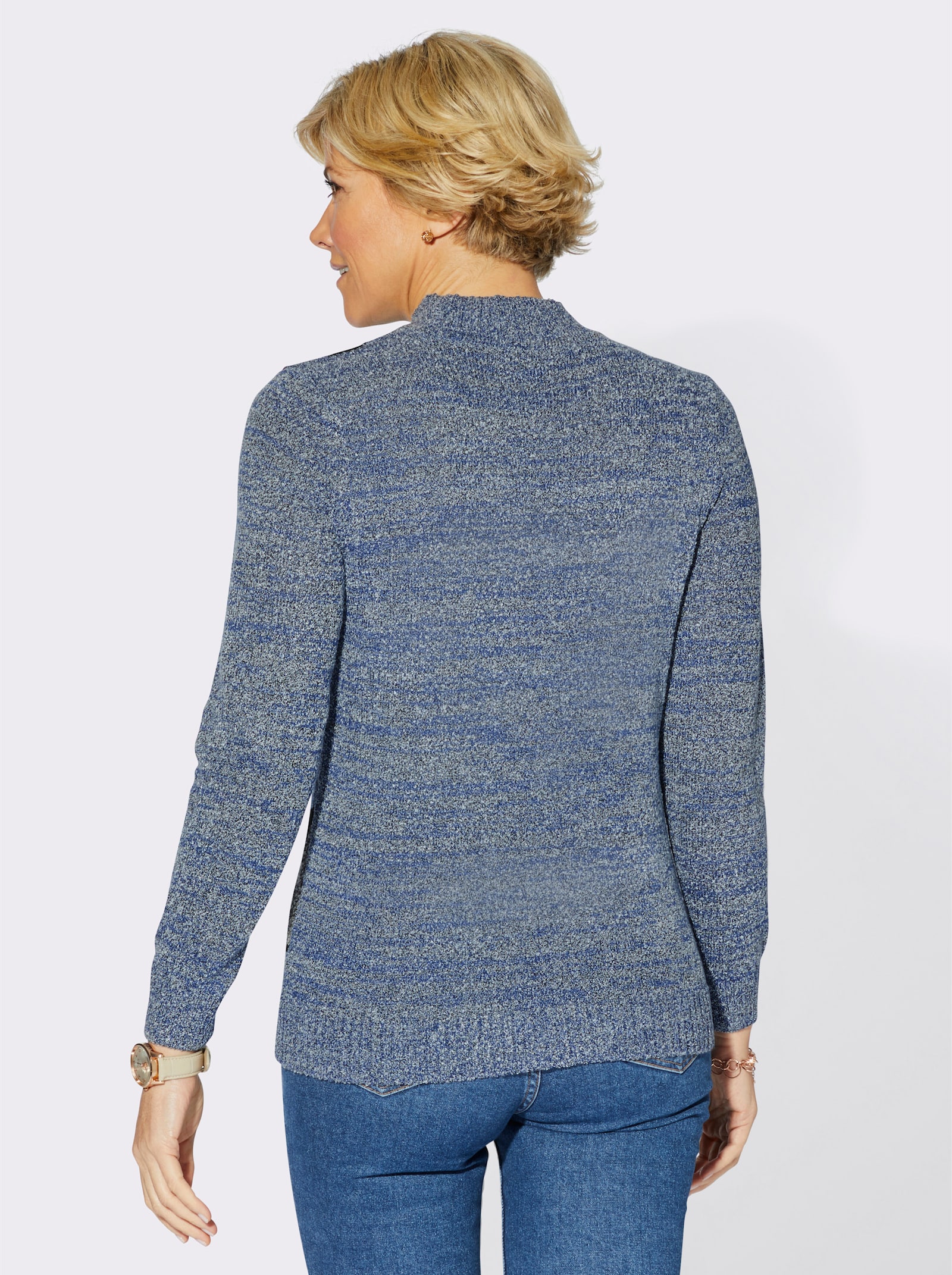 Stehkragenpullover mit Intarsien-Strickmuster - jeansblau-meliert