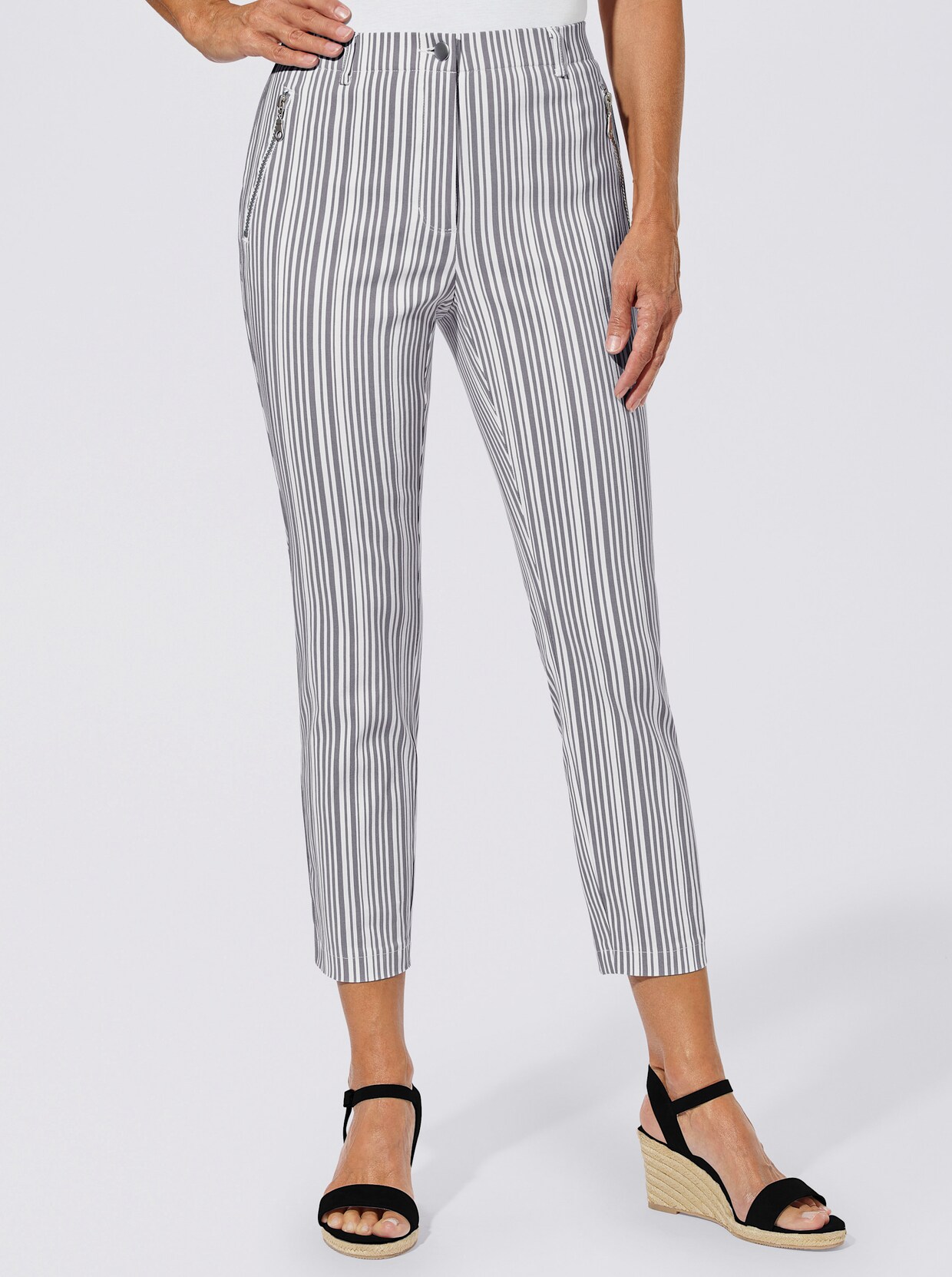 7/8-Hose - grau-weiß