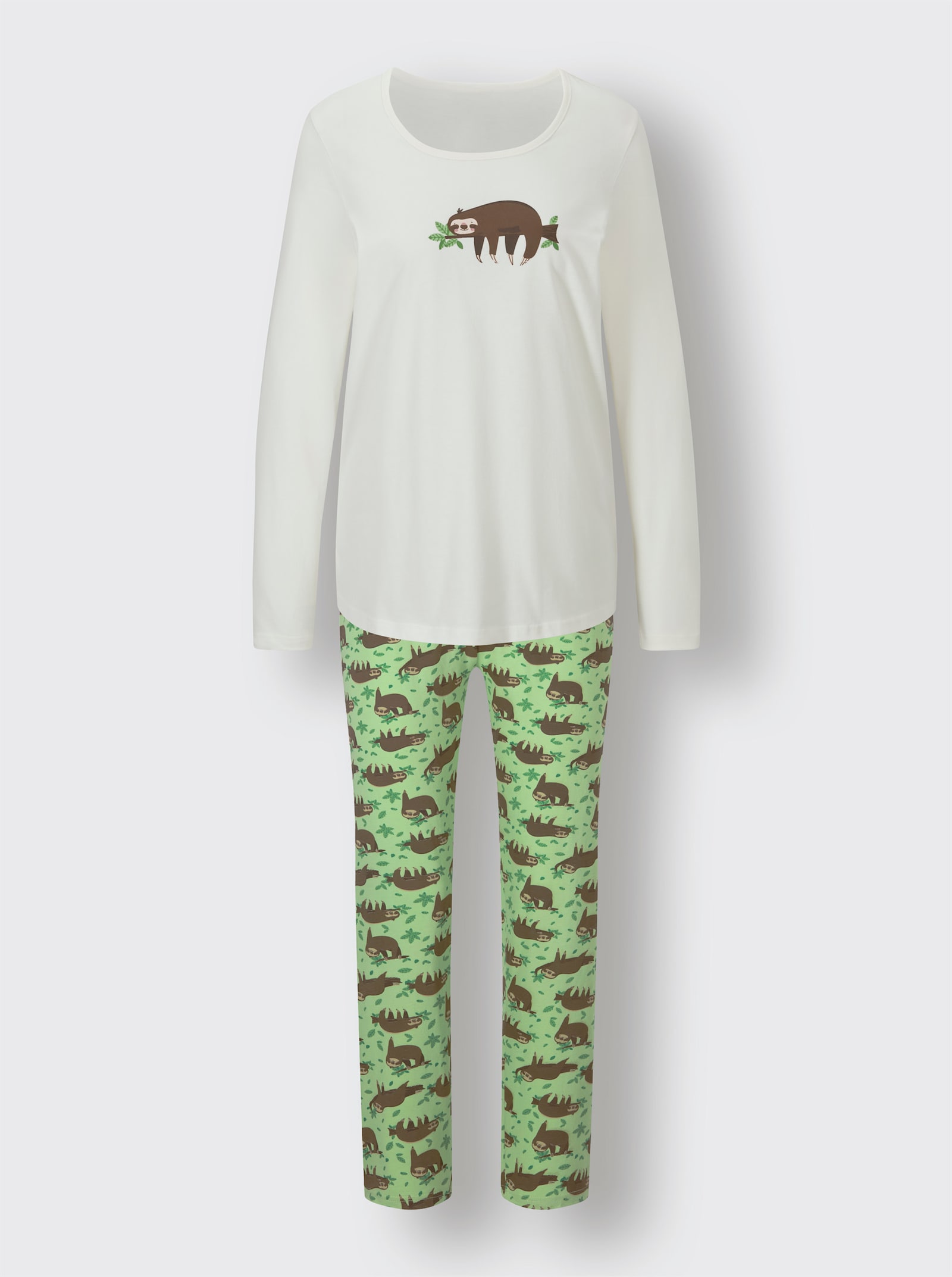 wäschepur Pyjamas - écru-vert pomme imprimé + réséda-écru imprimé