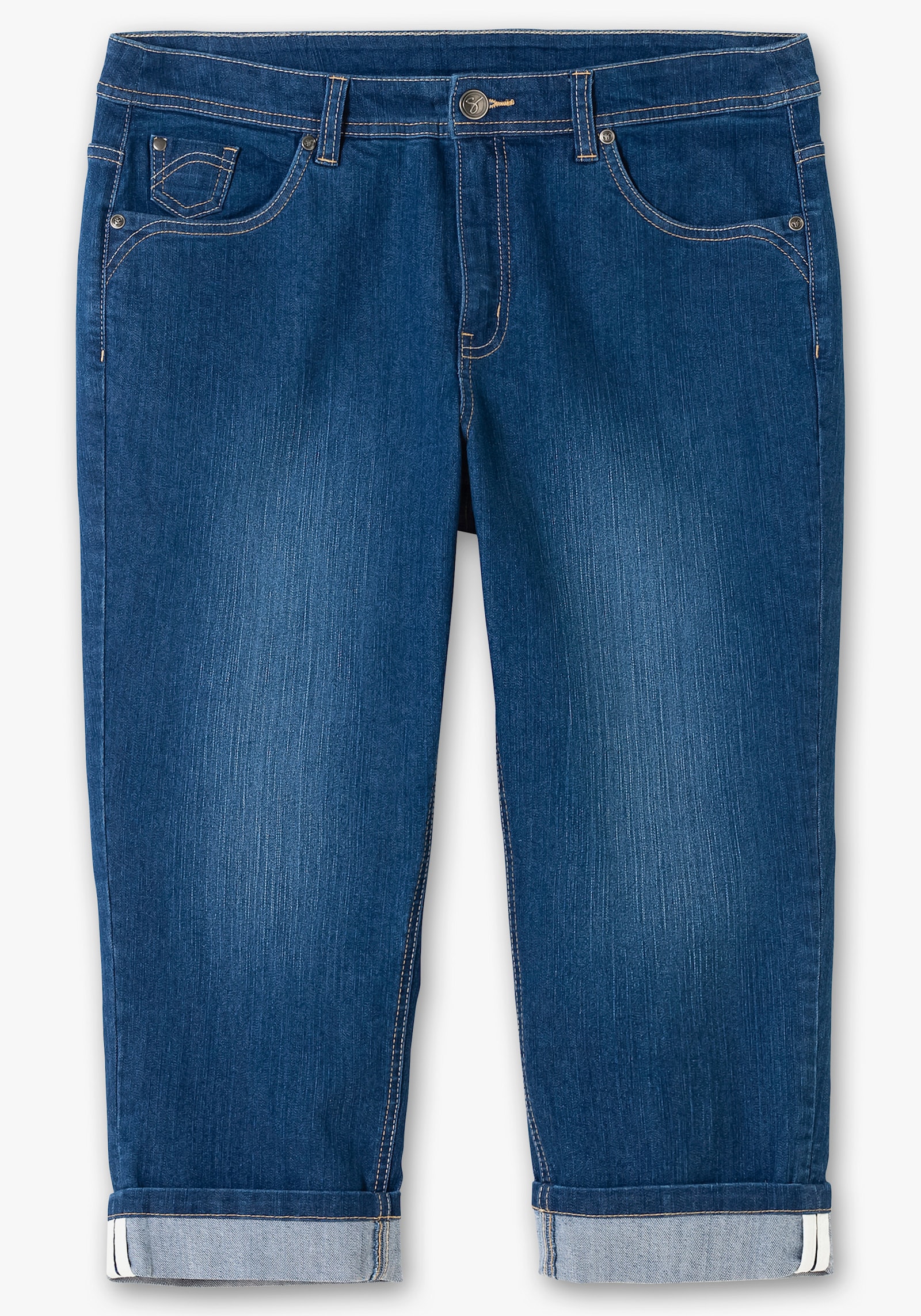 sheego 7/8-jeans in smal model, met contrastband - blue denim