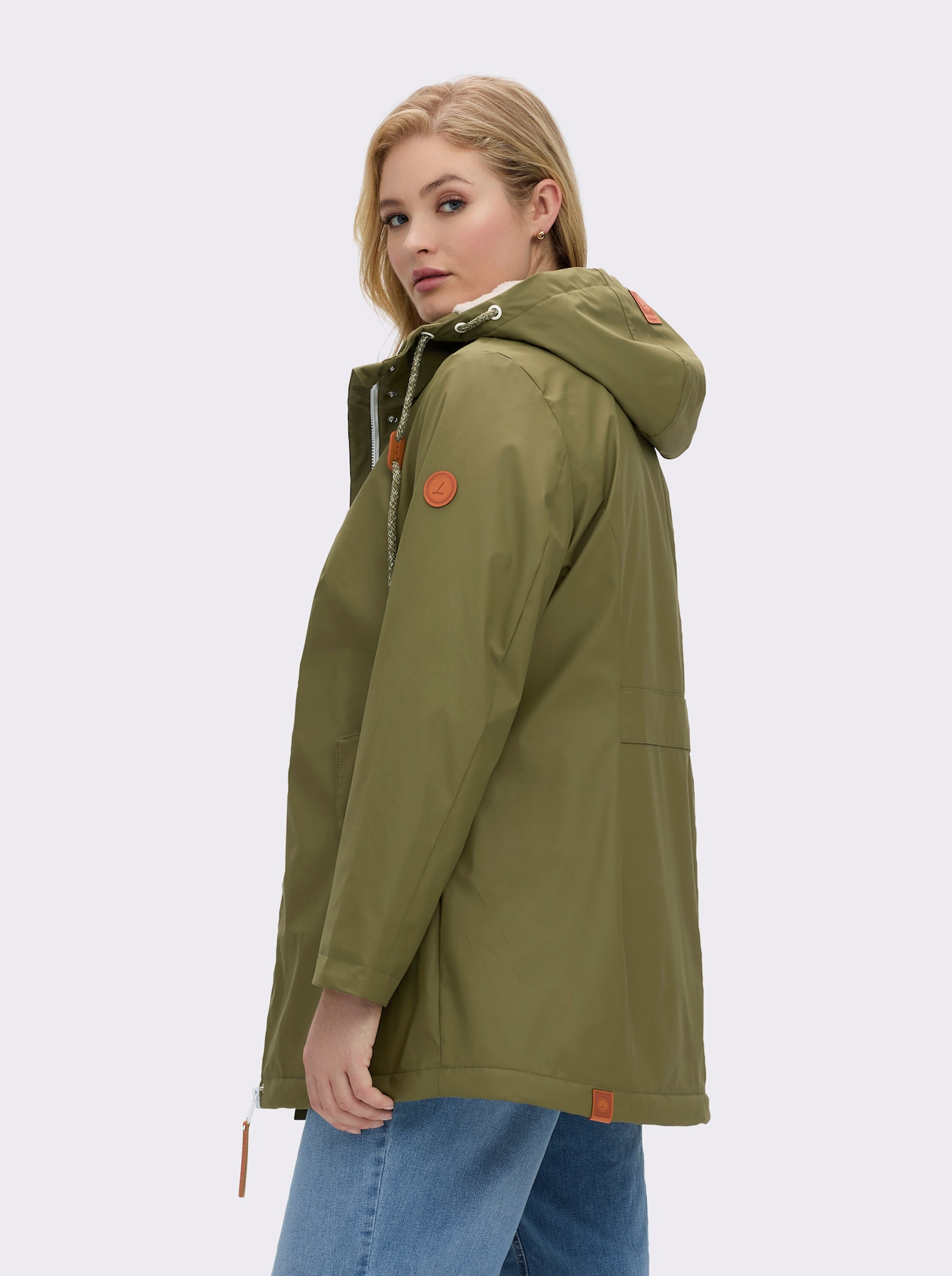 Jacke mit Teddy-Futter - oliv