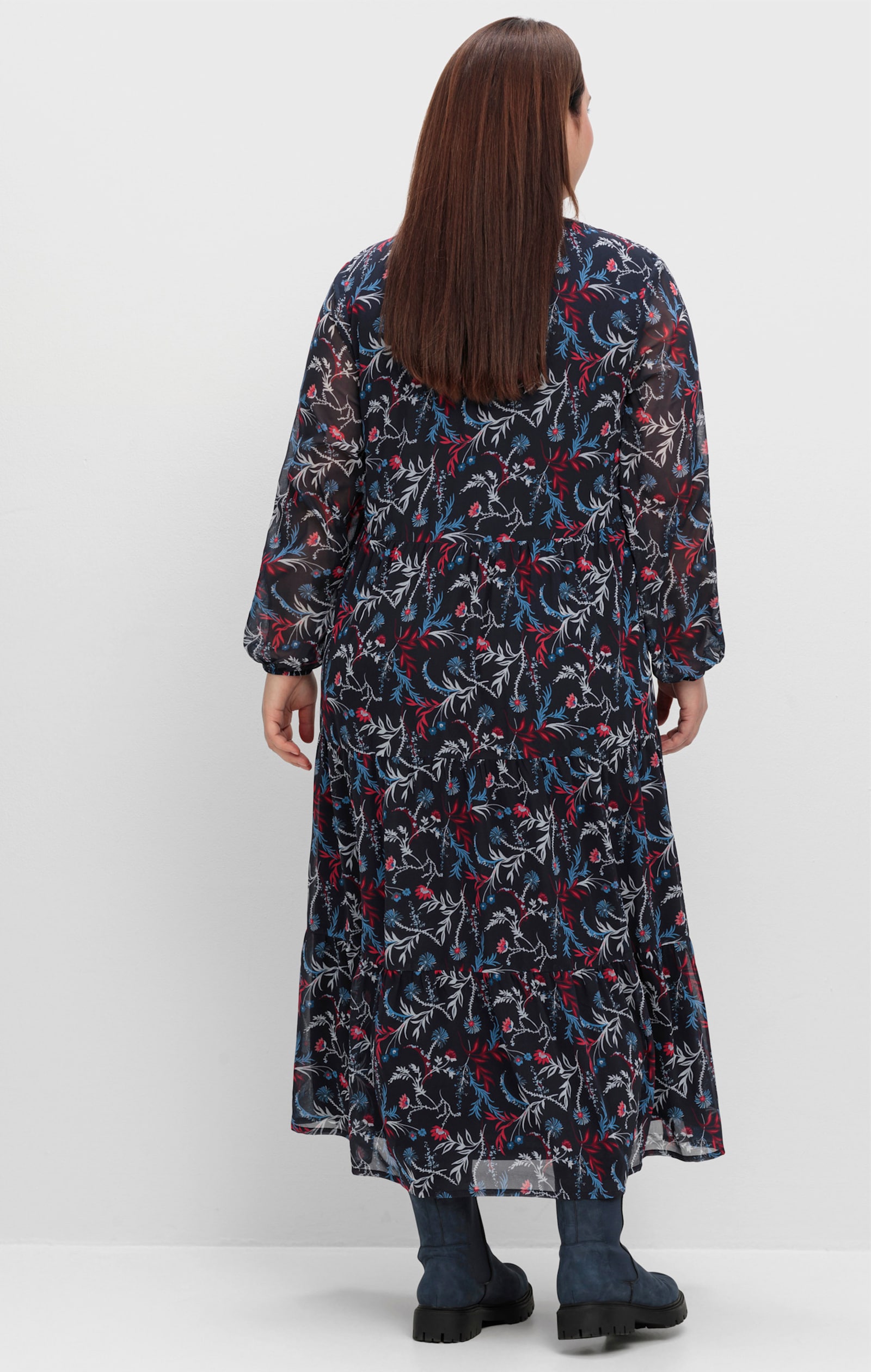 sheego Maxikleid aus Chiffon, gefüttert - tiefblau-gemustert