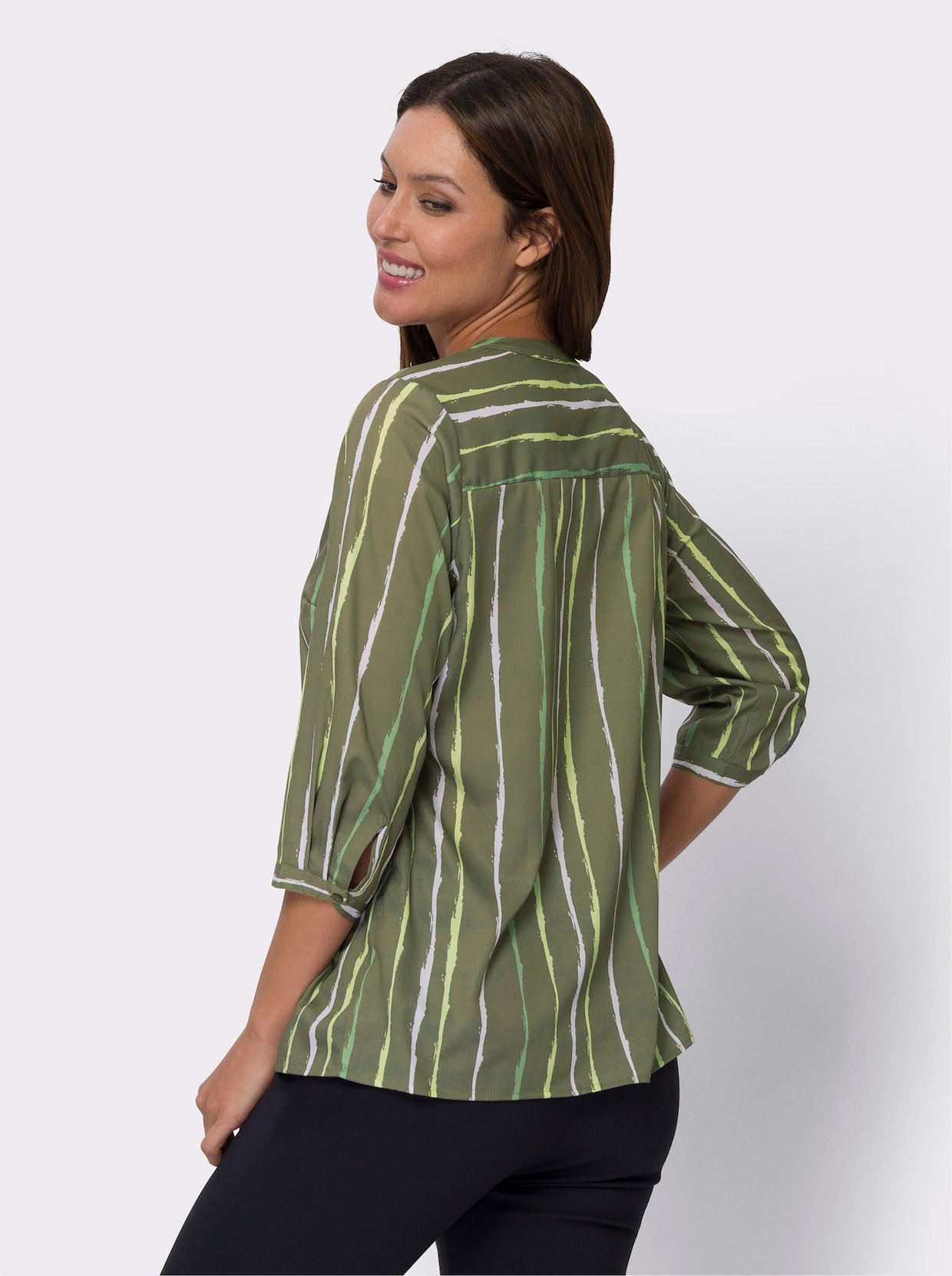 Comfortabele blouse - kaki/pistache bedrukt