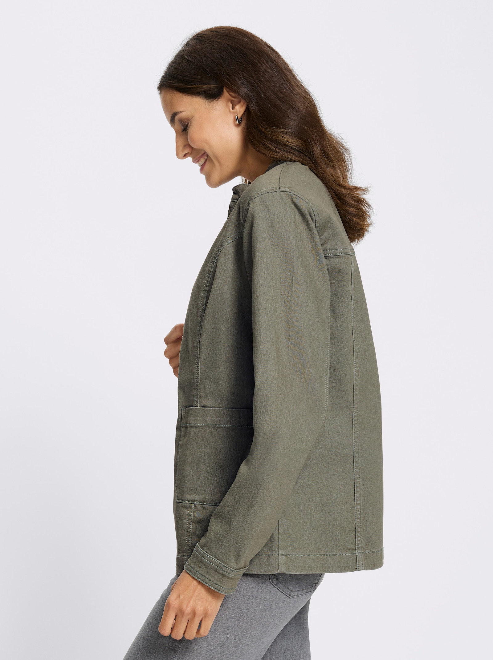 Jeansjacke mit Reißverschluss - khaki