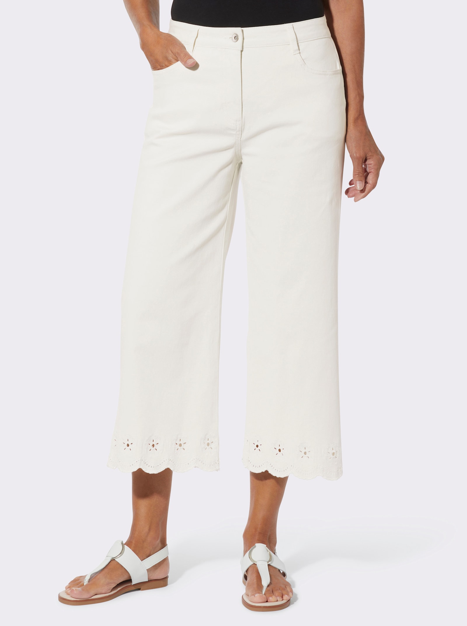 Jeans mit Taillenabnähern - ecru
