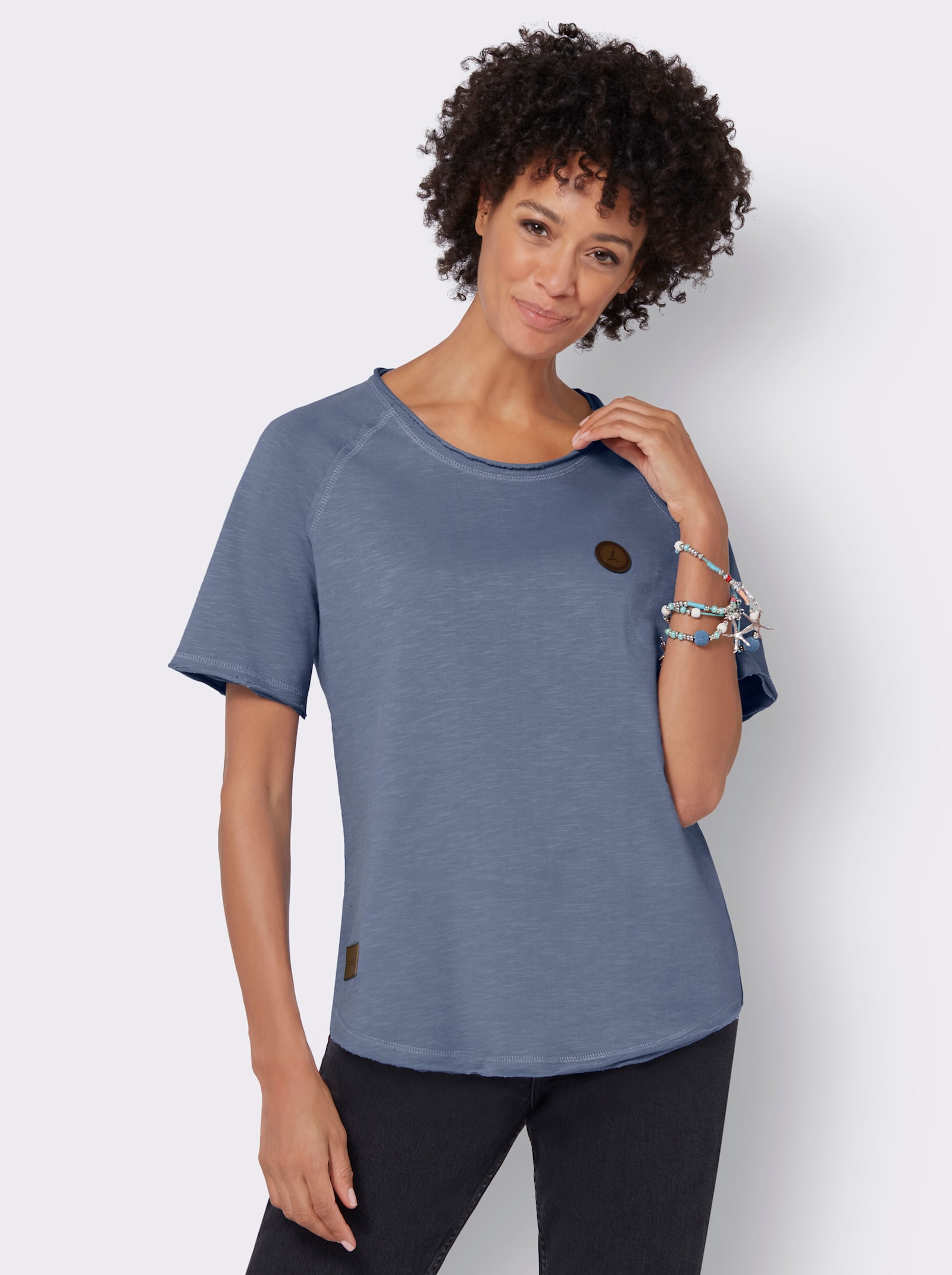 Sweatshirt mit offenen Kanten - taubenblau