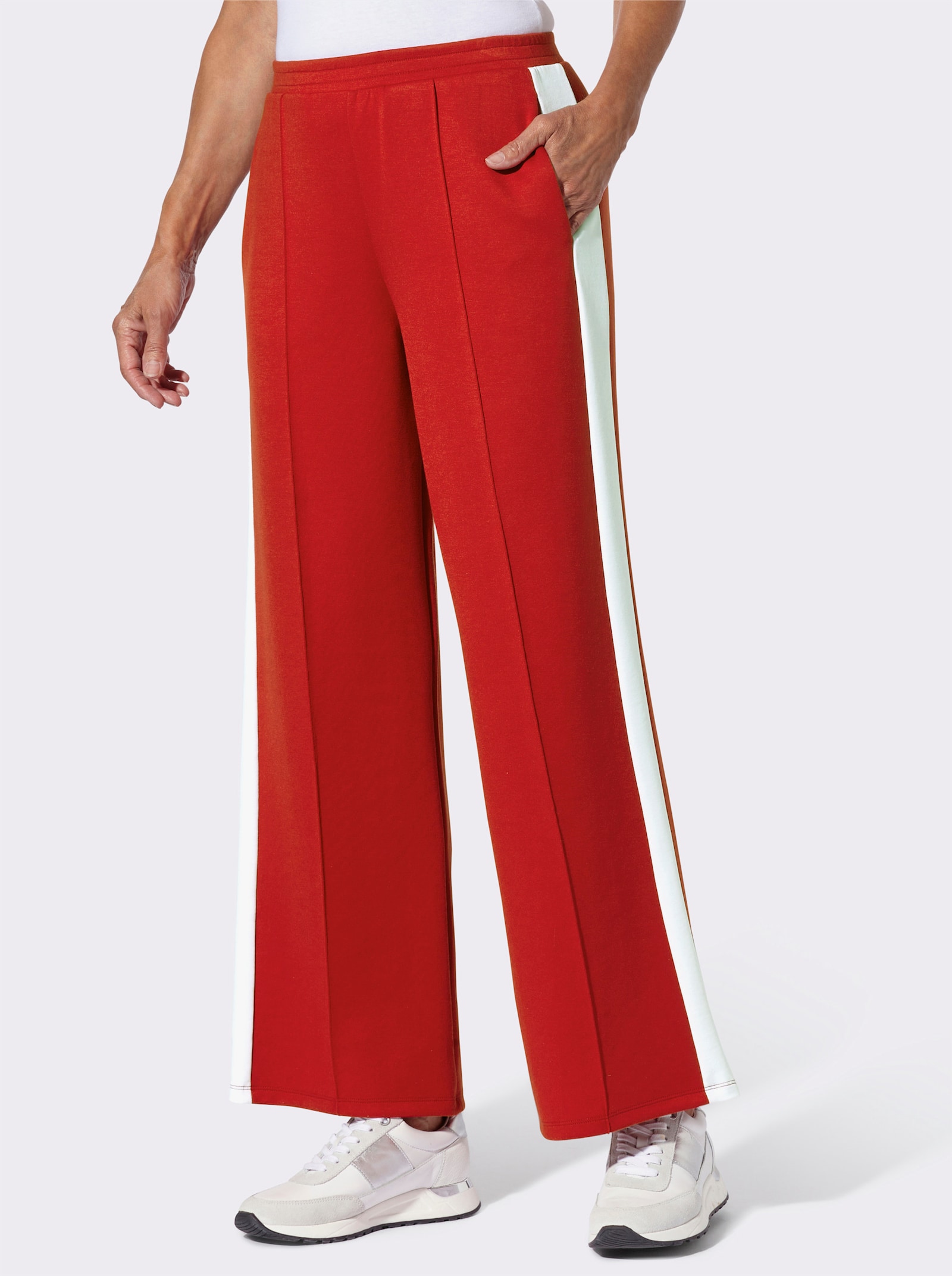 Jerseyhose mit Galonstreifen - erdbeere-weiß