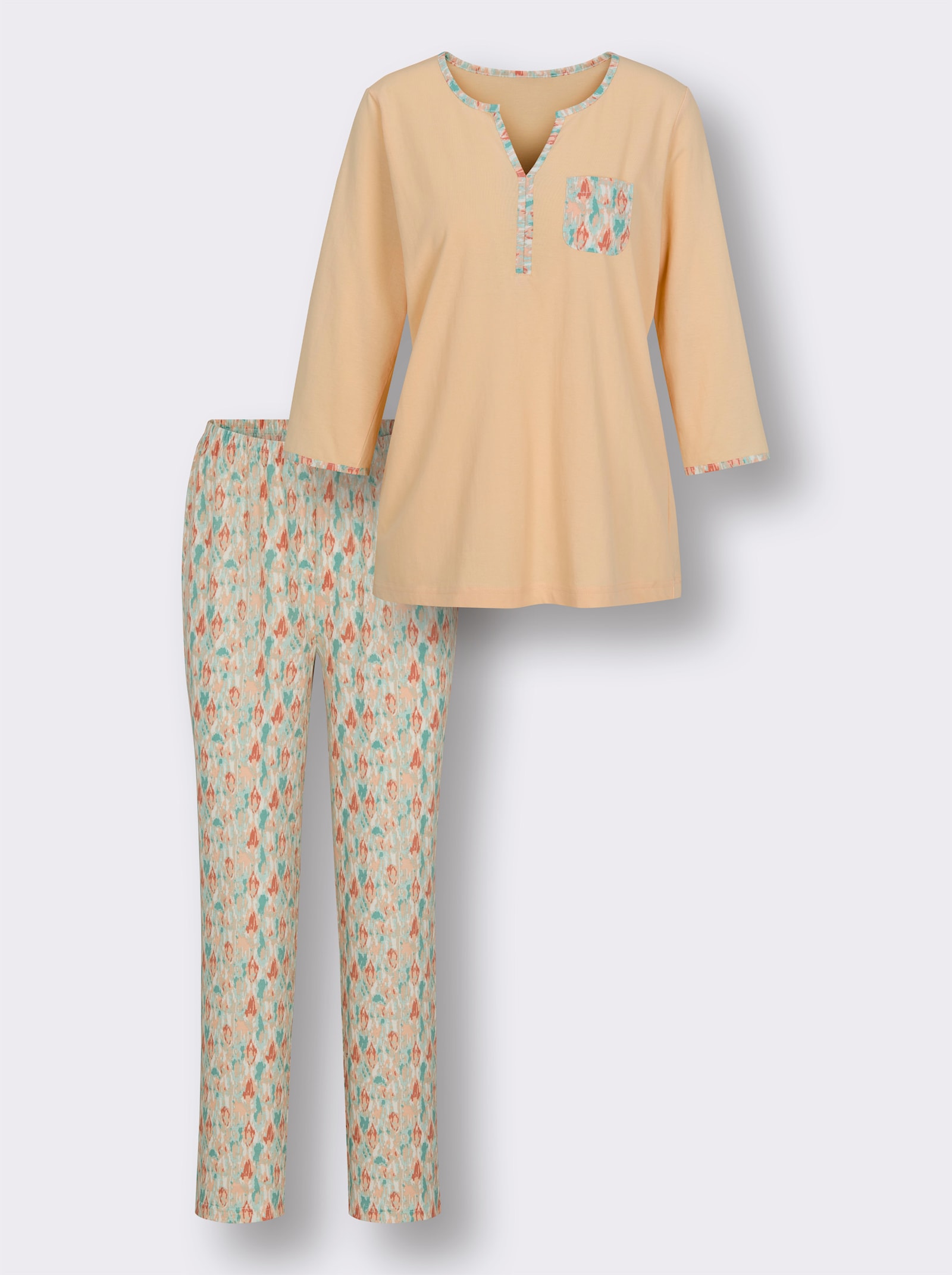 wäschepur Schlafanzug aus reiner Baumwolle - apricot-salbei-bedruckt