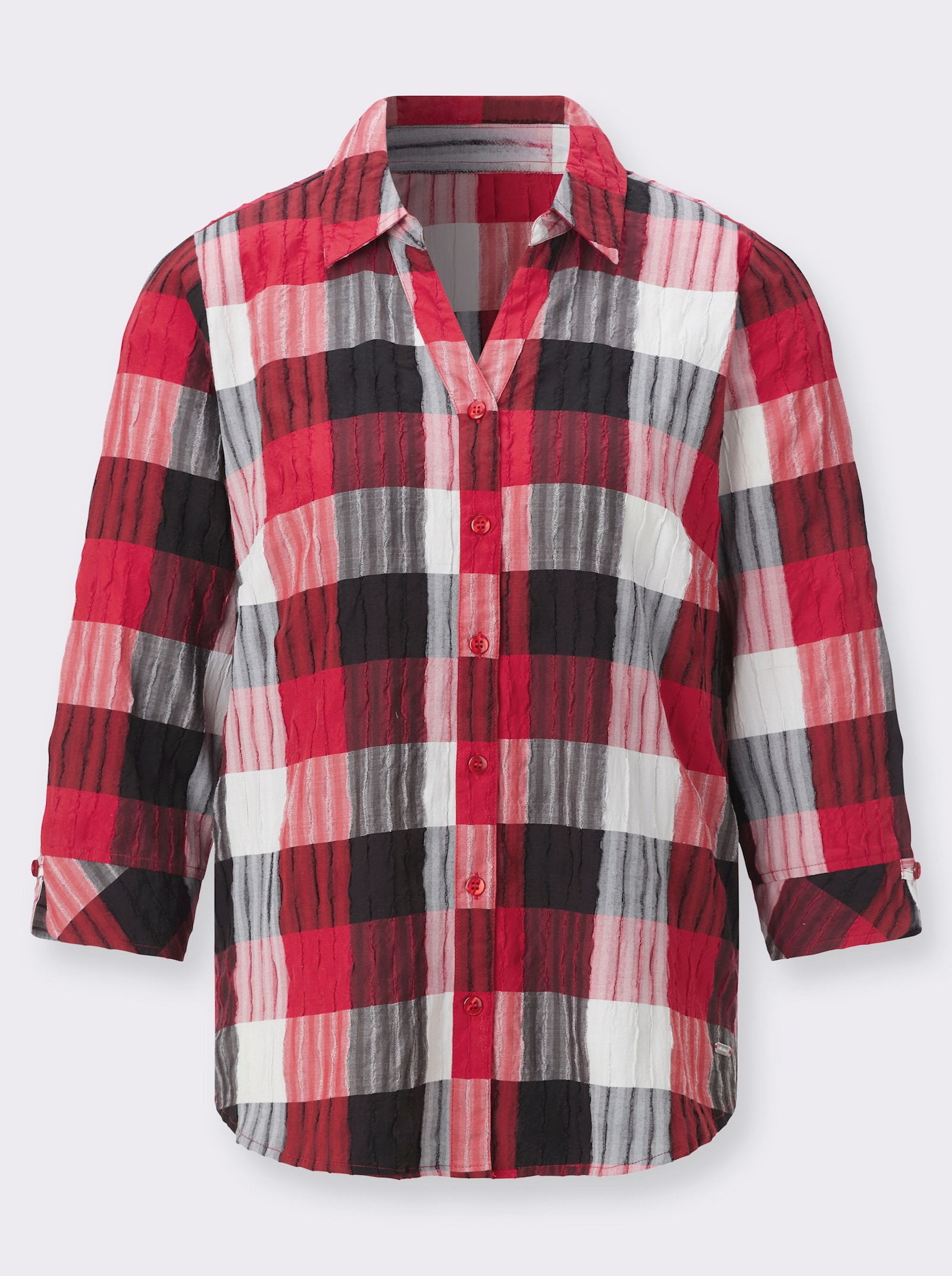 Karobluse mit 3/4-Ärmeln - rot-schwarz-kariert