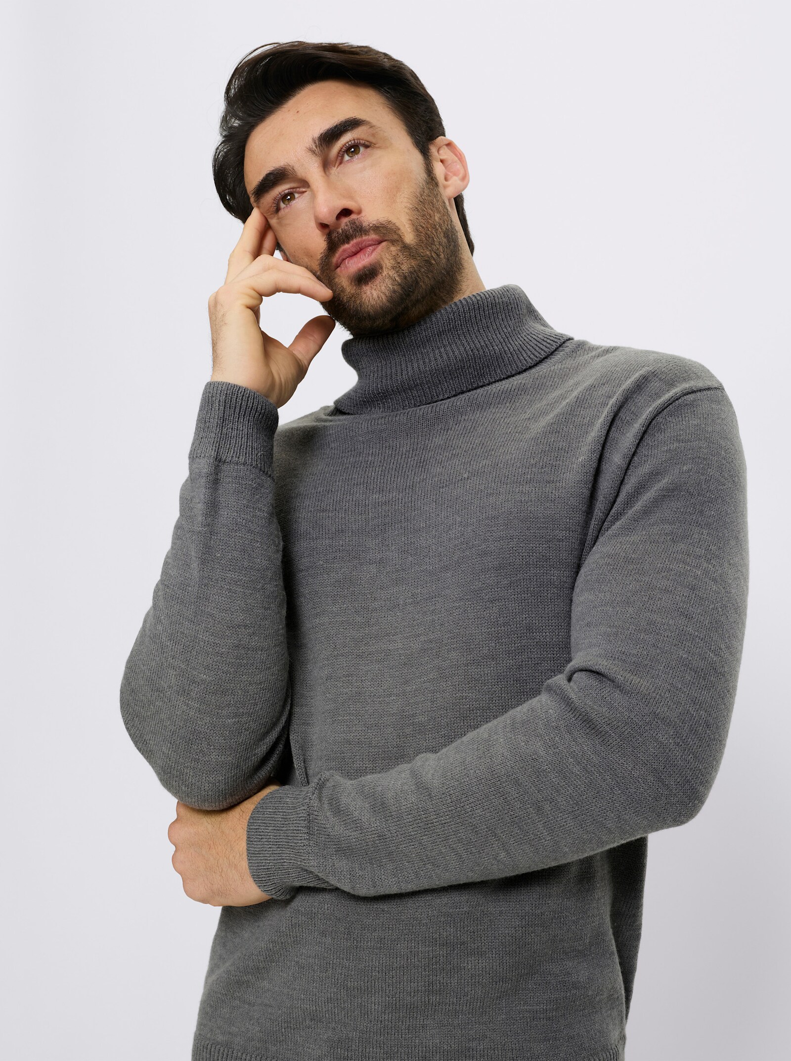 Catamaran Rollkragenpullover mit Wollanteil - grau-meliert