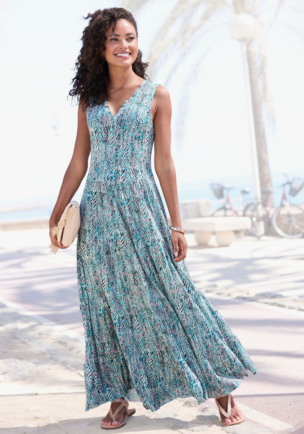 Vivance Robe longue - turquoise-rose-crème imprimé