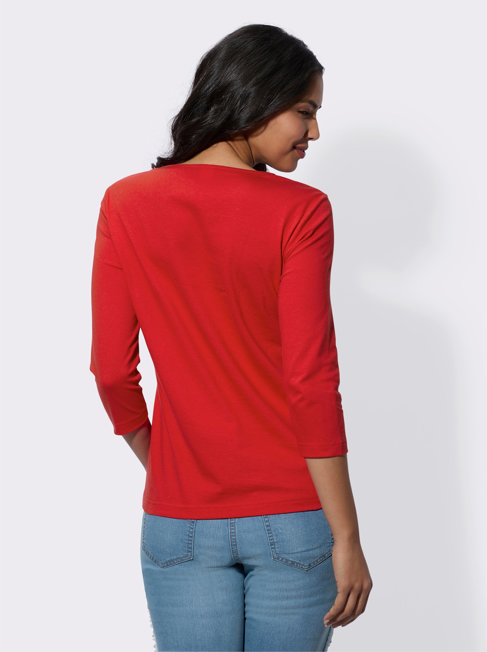 Topp med rund halsringning & glittrande folietryck - röd