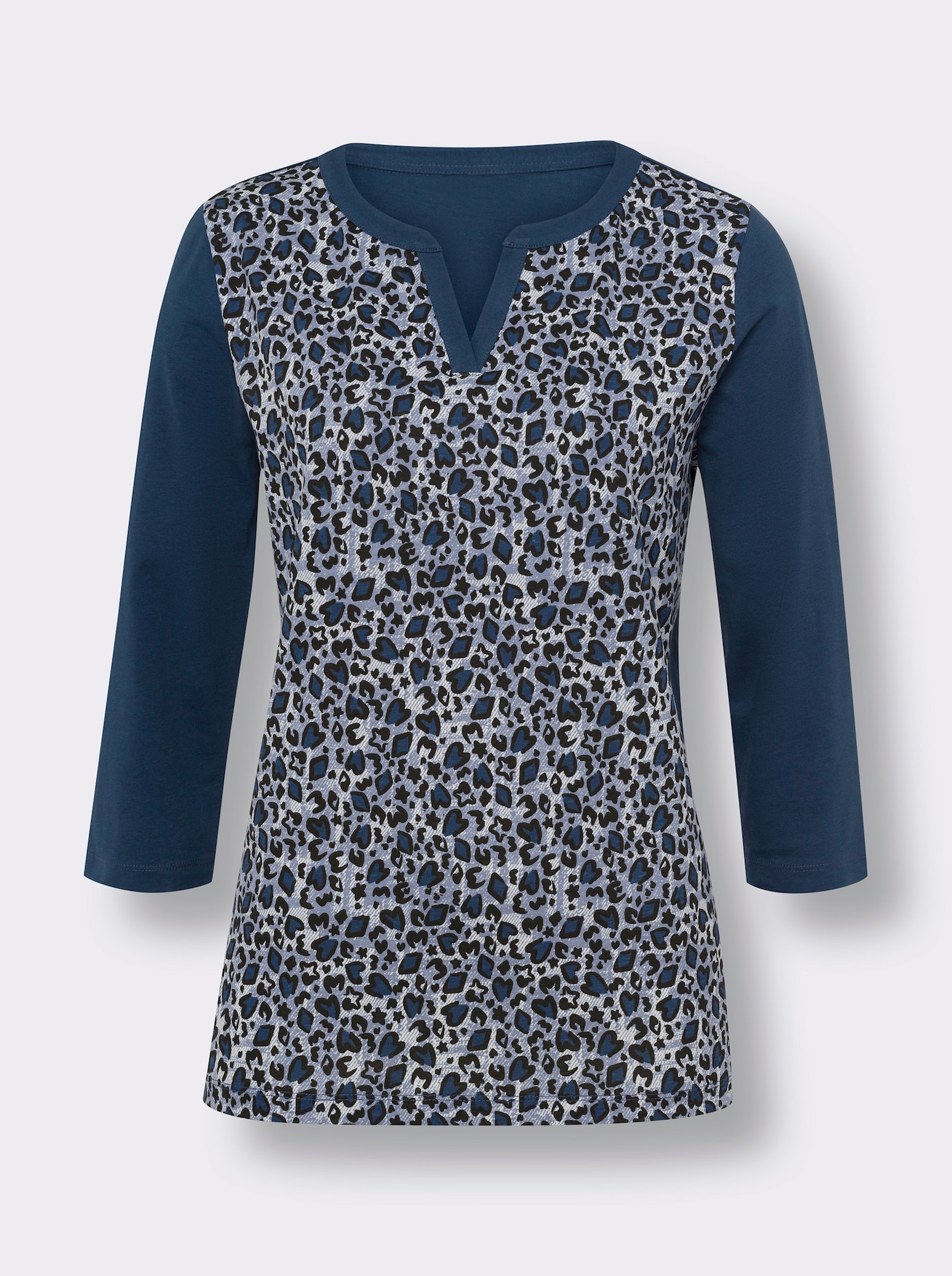 3/4-Arm-Shirt mit Animalprint - dunkelblau-schwarz-bedruckt