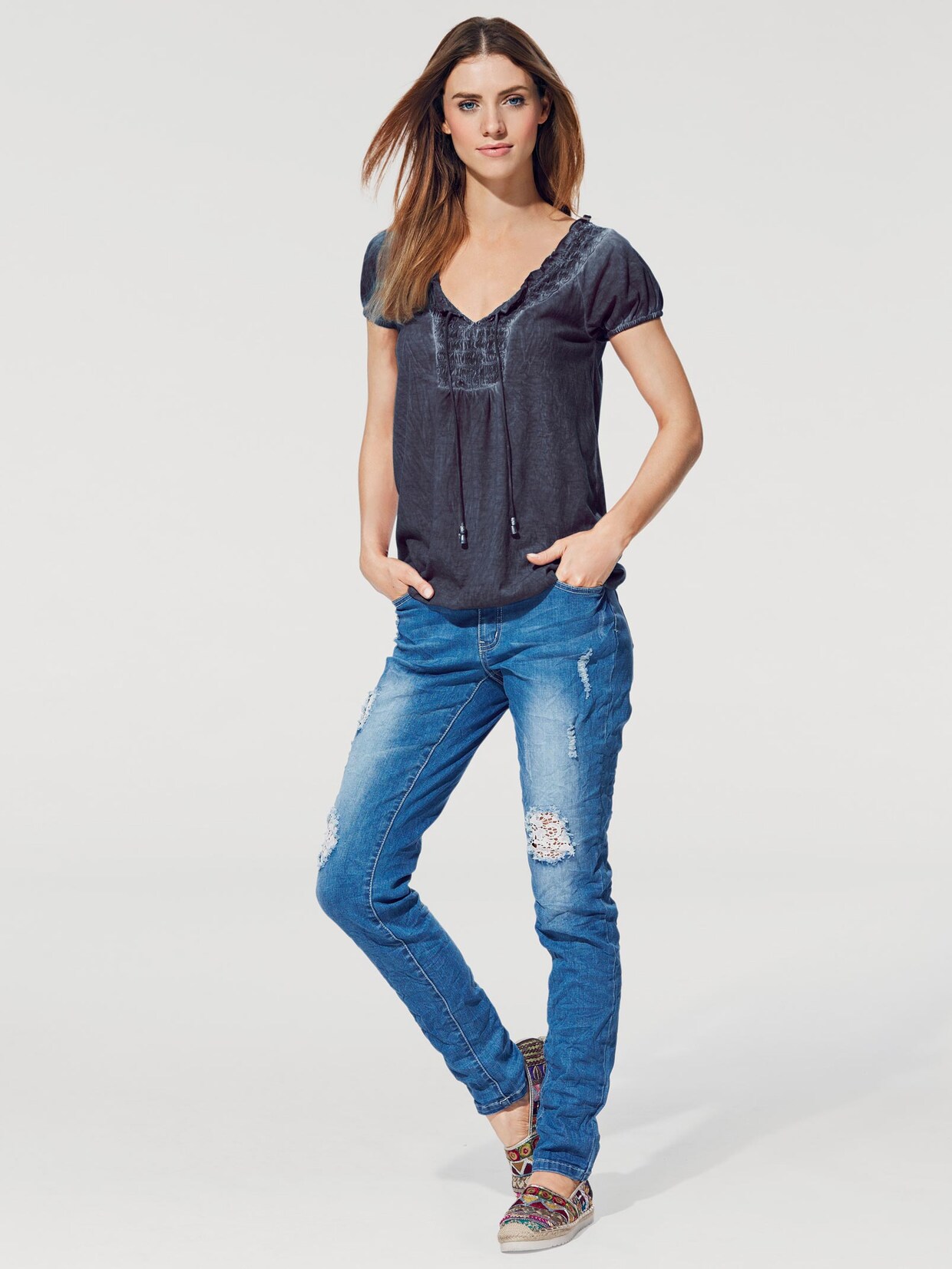 Linea Tesini V-Shirt - blau
